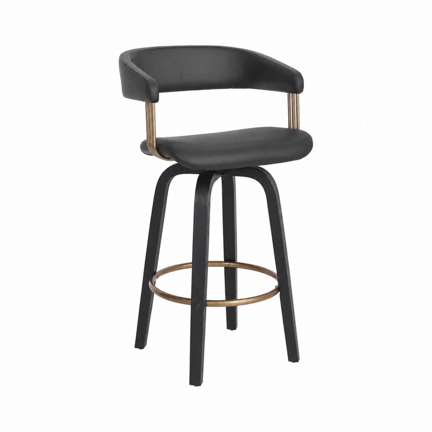 Tabouret de bar pivotant en cuir synthétique noir avec cadre en bois et repose-pieds en métal