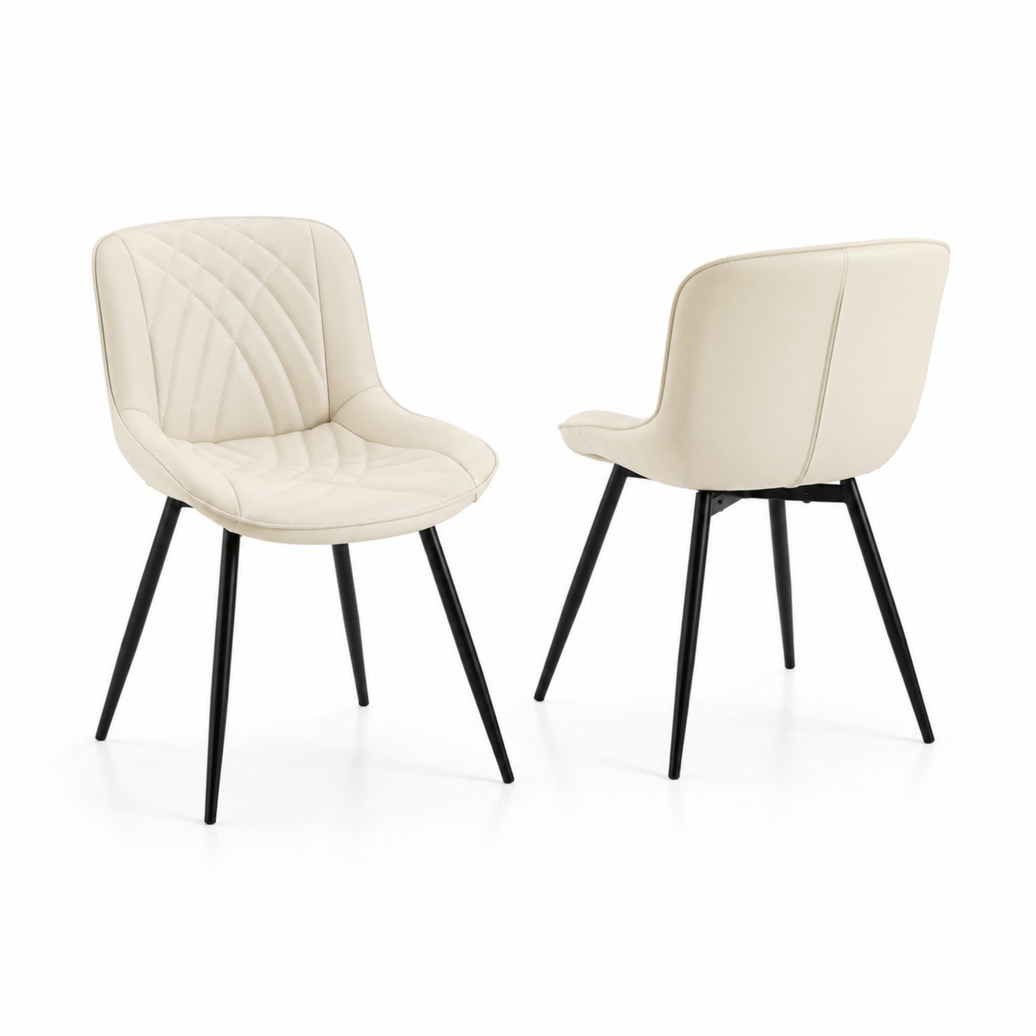 Chaise en cuir synthétique Crème avec pieds en métal noir