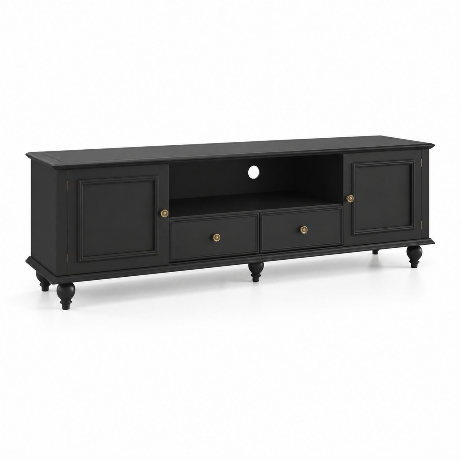 Meuble TV en bois noir avec portes et tiroirs