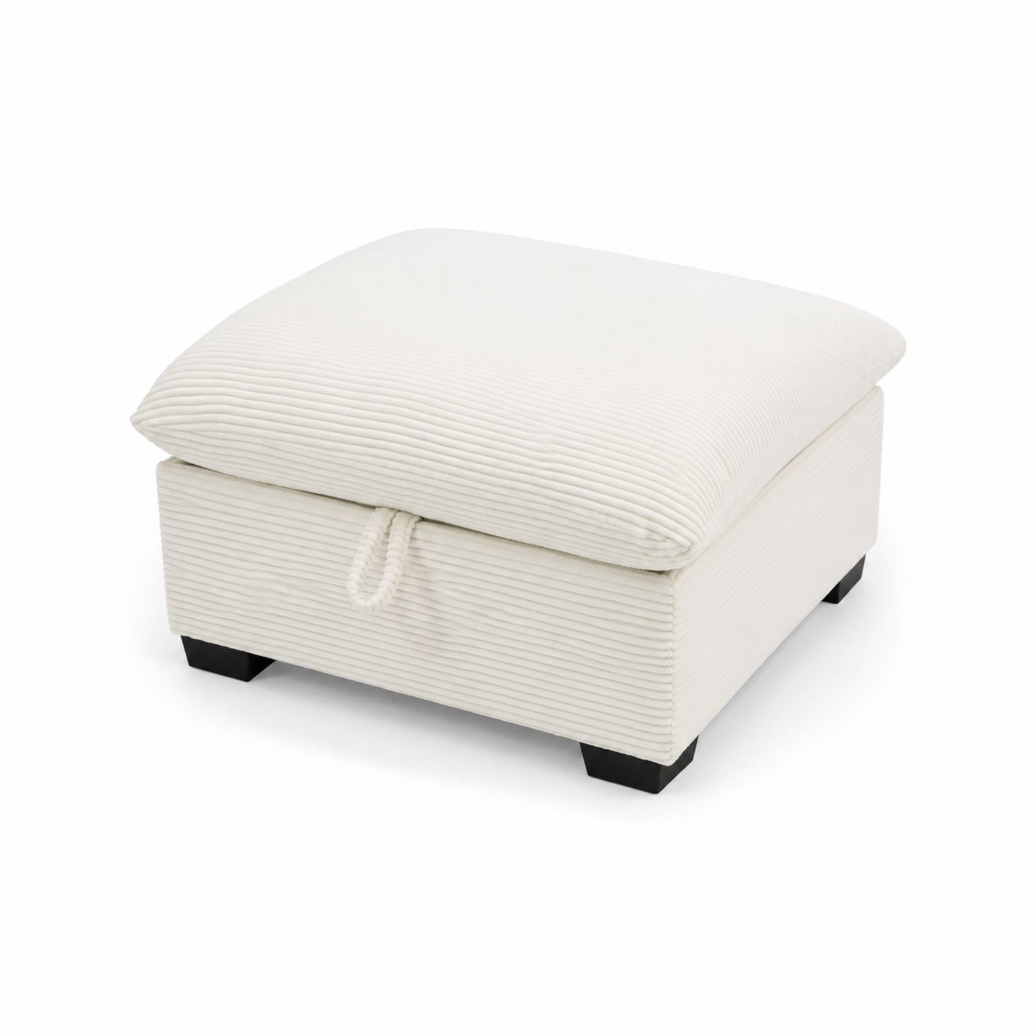 Repose-pieds en tissu côtelé avec rangement 58x58x38 cm Blanc