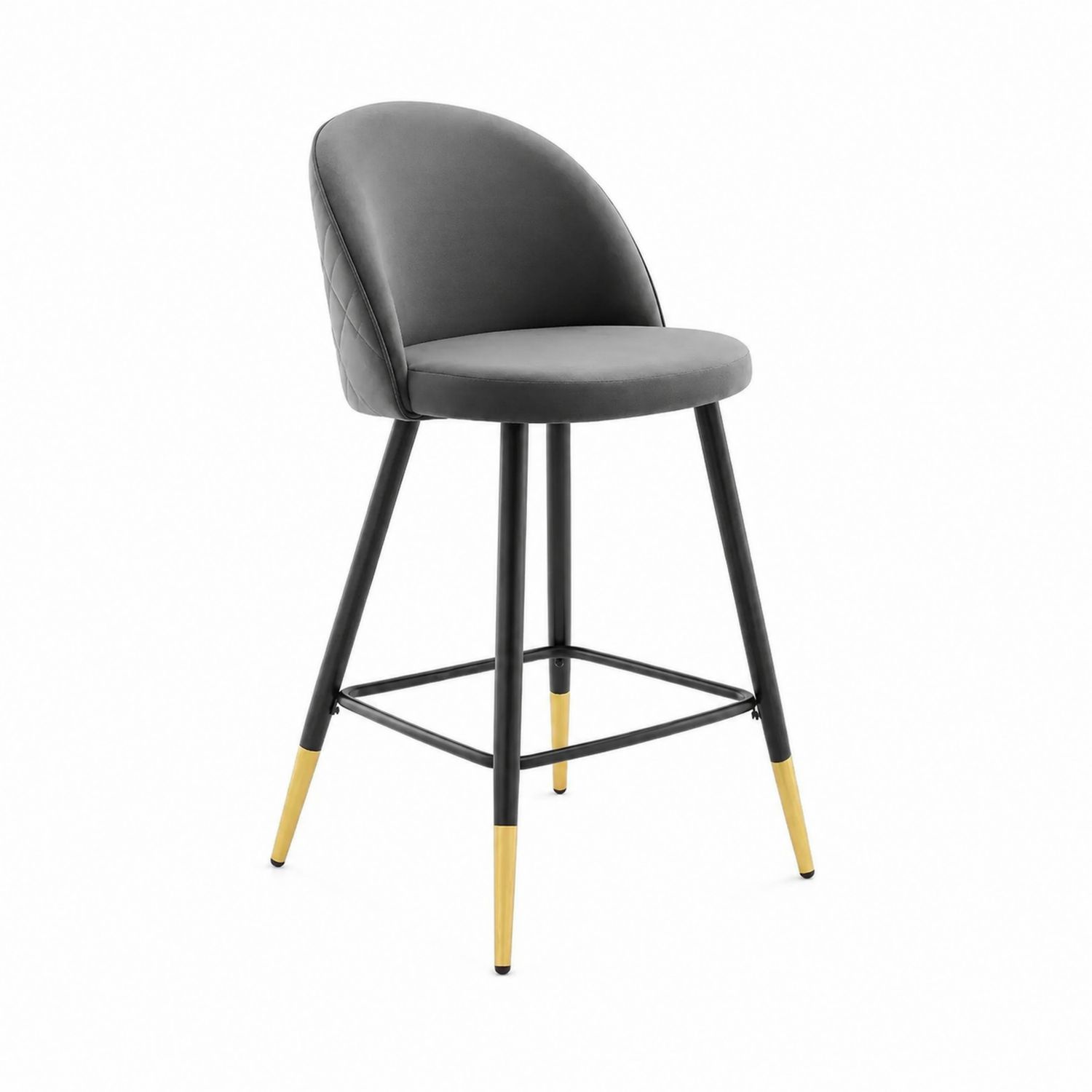Tabouret de bar en velours gris avec pieds métalliques dorés