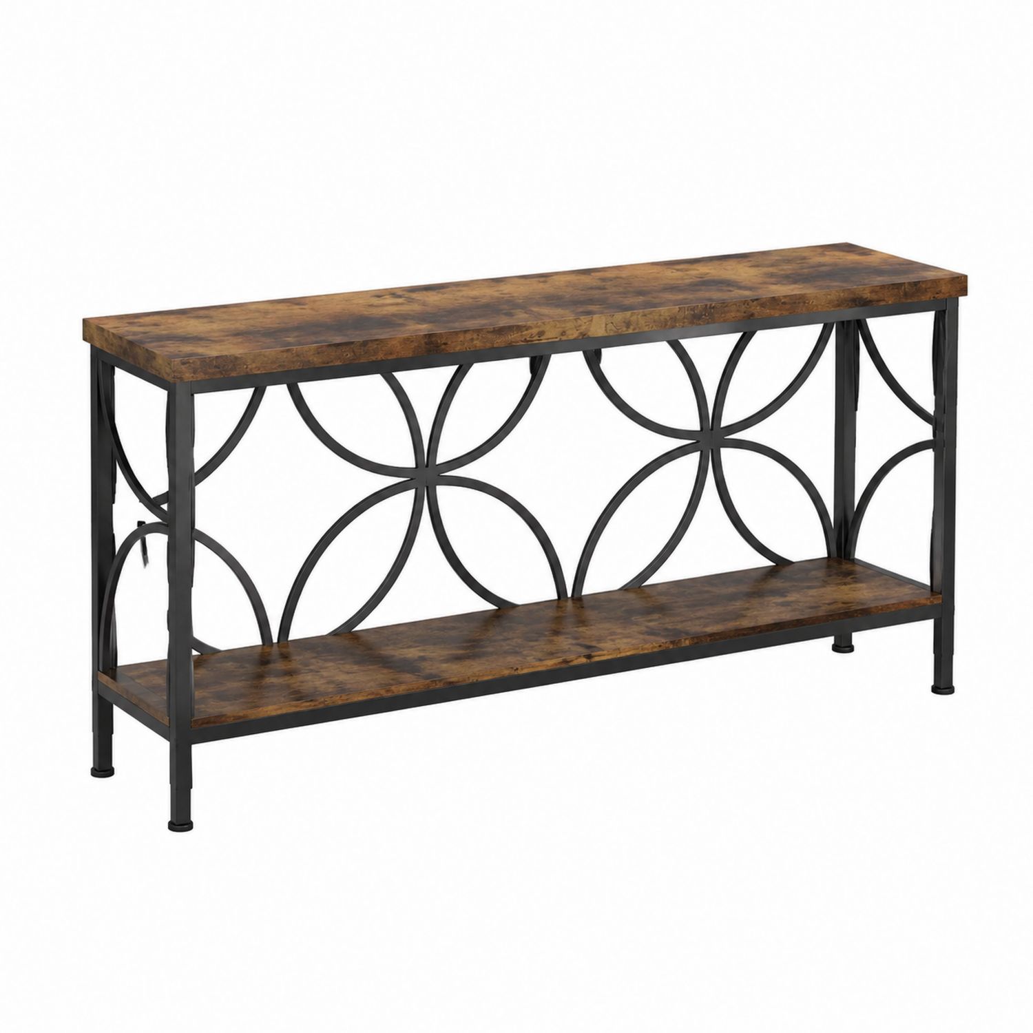 Console en métal et MDF effet bois 120x30x75 cm Marron/Noir