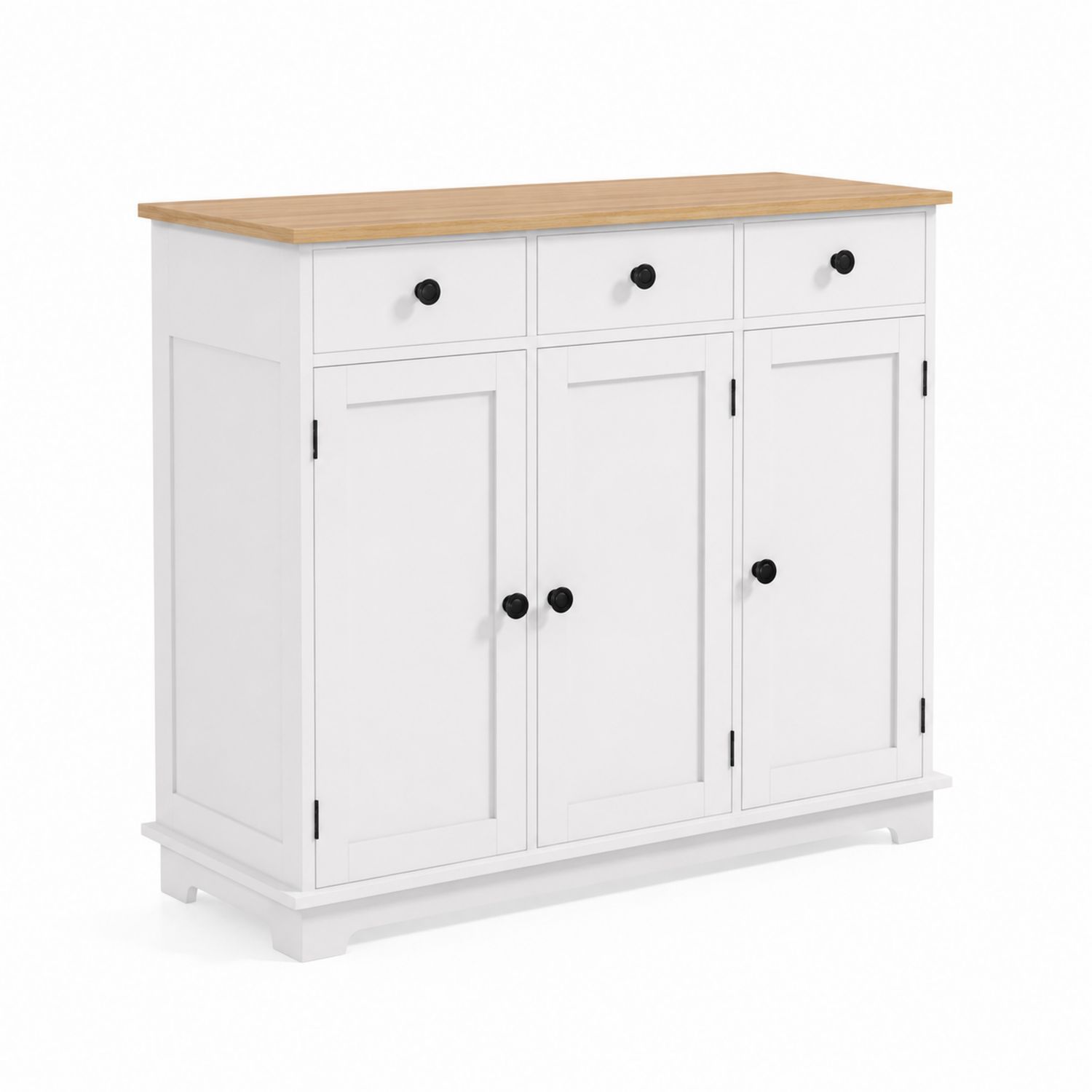 Buffet en bois avec 3 tiroirs et 3 portes Blanc/Chêne 120x40x90cm