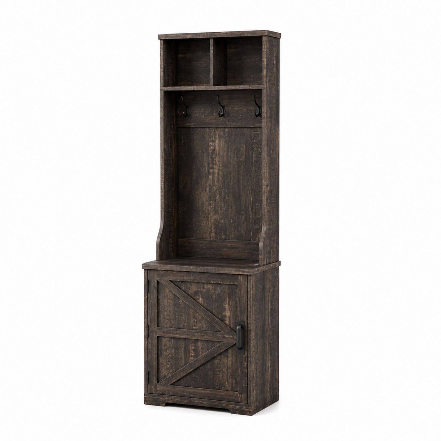 Vestiaire en bois marron avec crochets et compartiment