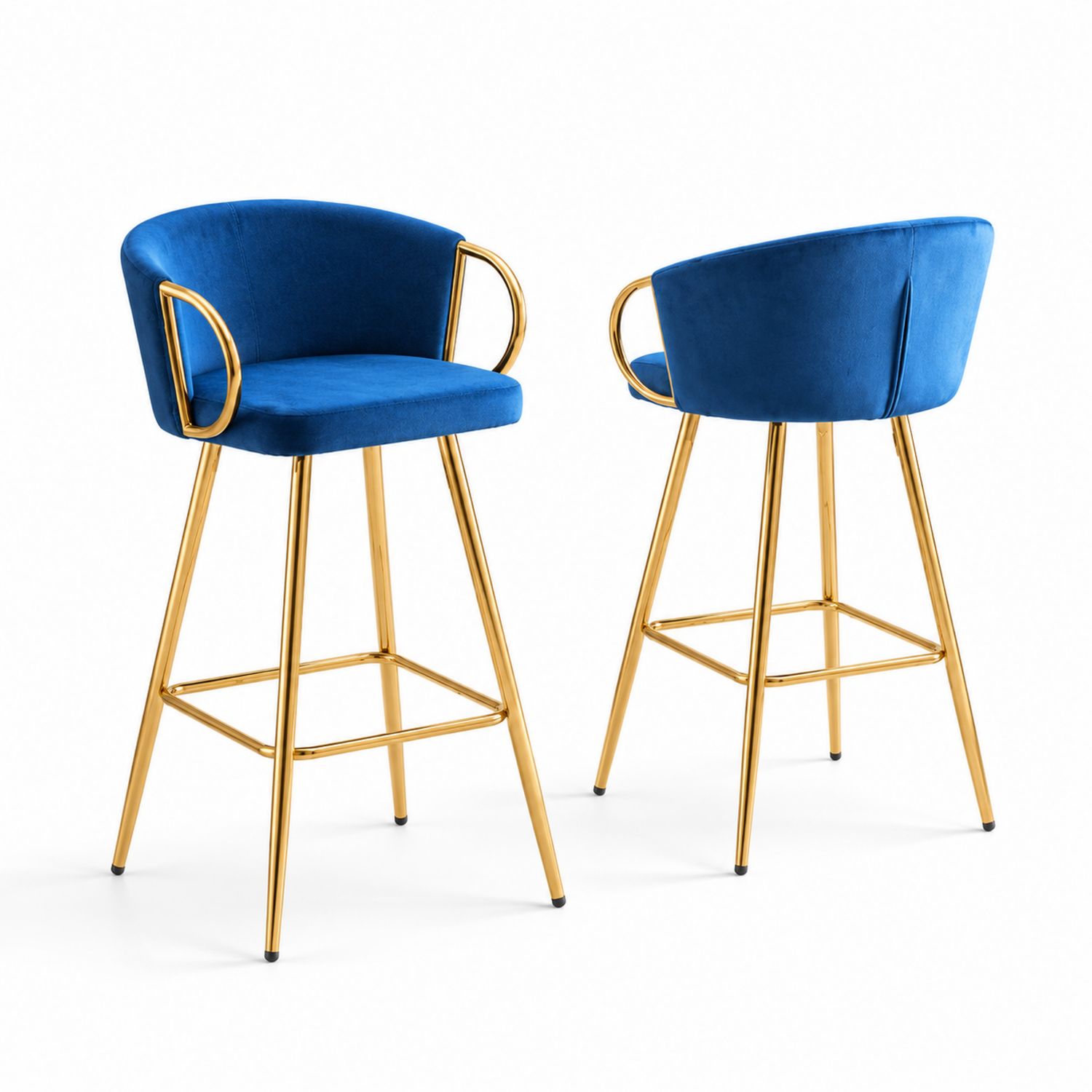 Tabourets de bar en métal et velours bleu 75 cm