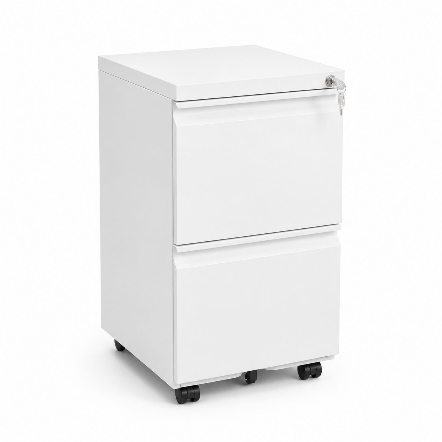 Caisson mobile en acier blanc à roulettes 2 tiroirs 60x40x55cm