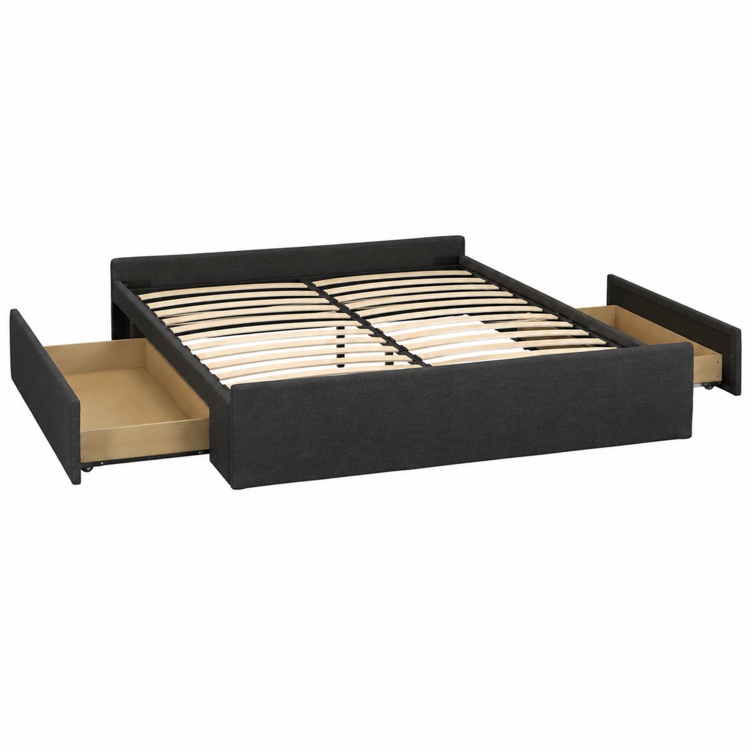 Lit en Bois avec Tiroirs 140x200 cm en Tissu Gris Foncé
