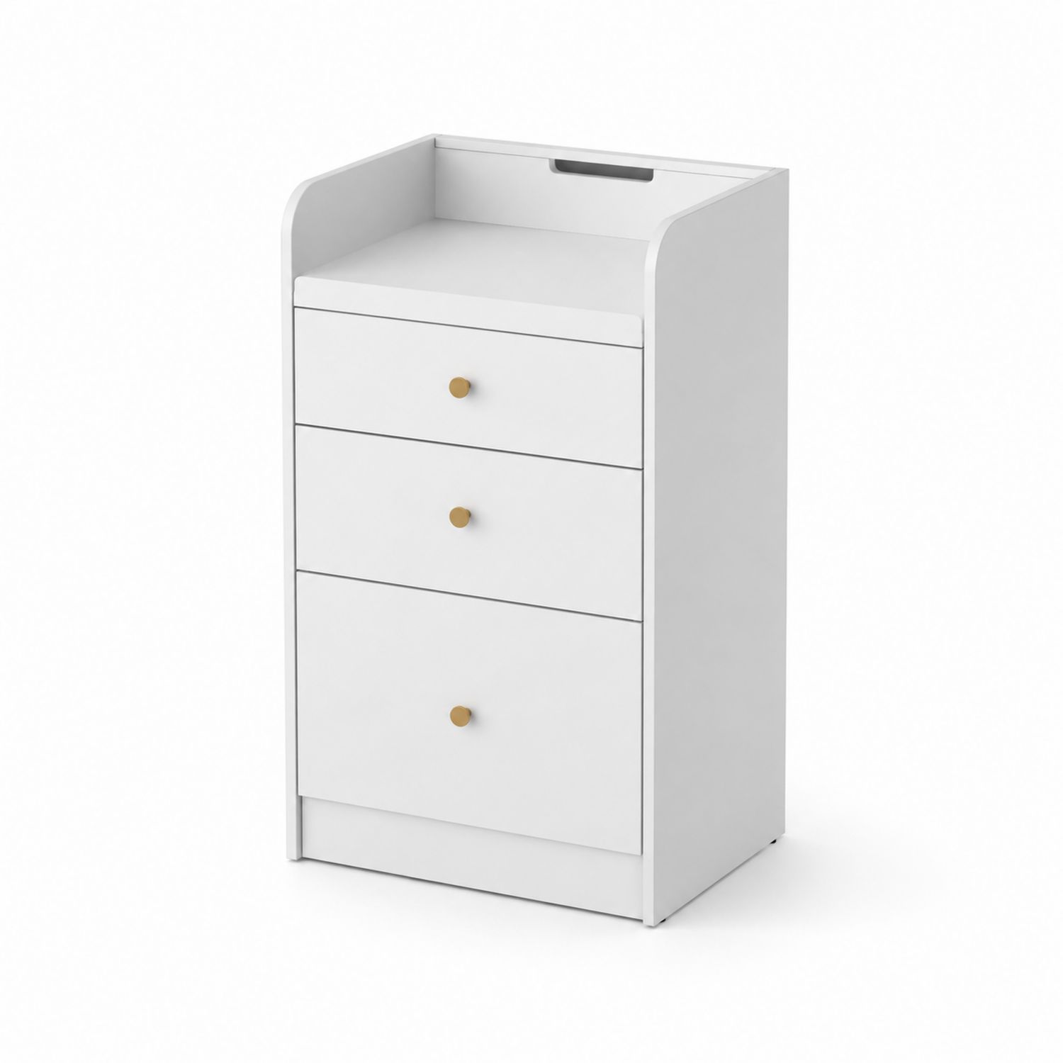 Commode 3 tiroirs en bois MDF Blanc avec poignées en métal