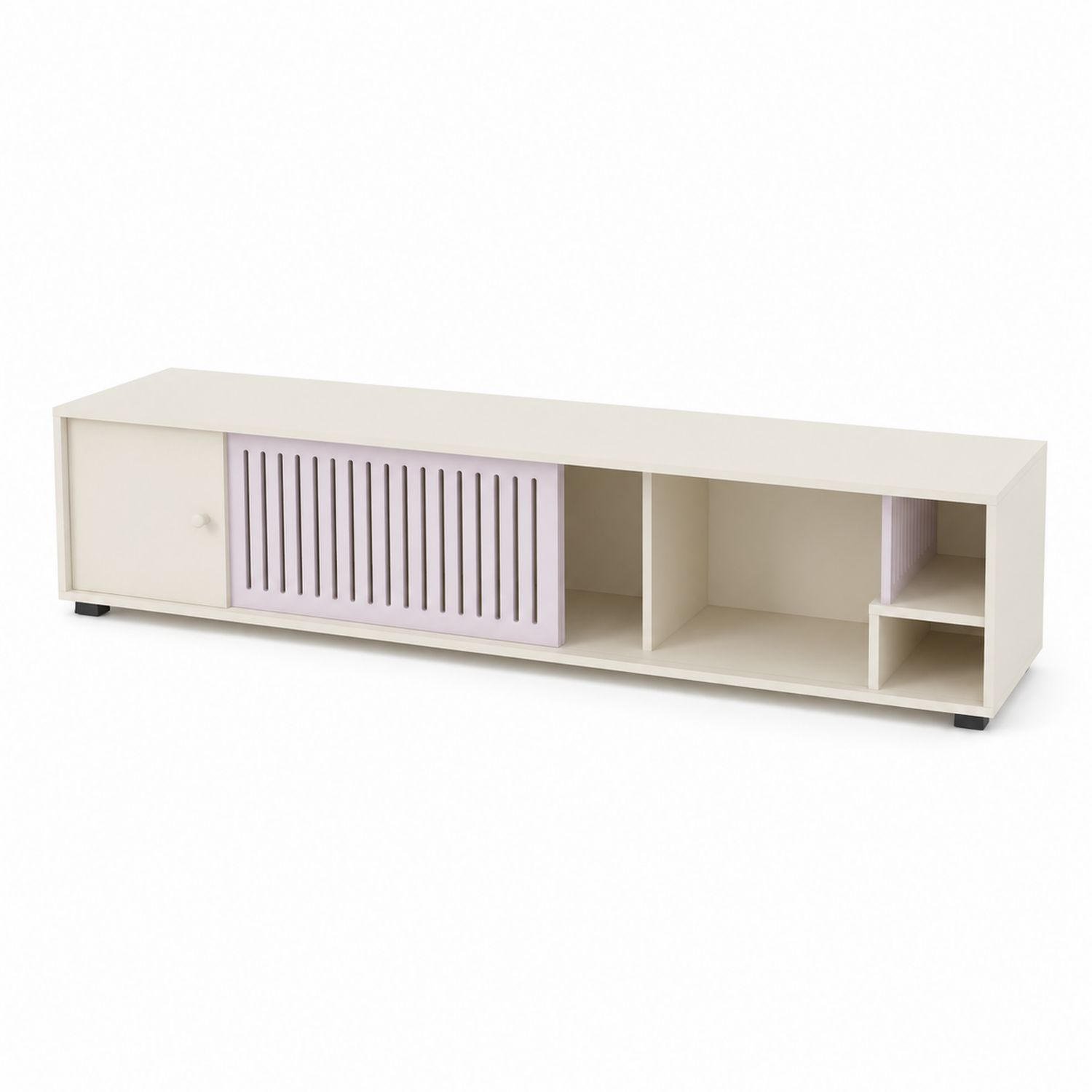 Meuble TV avec Porte Coulissante et Étagères 180x40x45 cm Bois Beige/Mauve