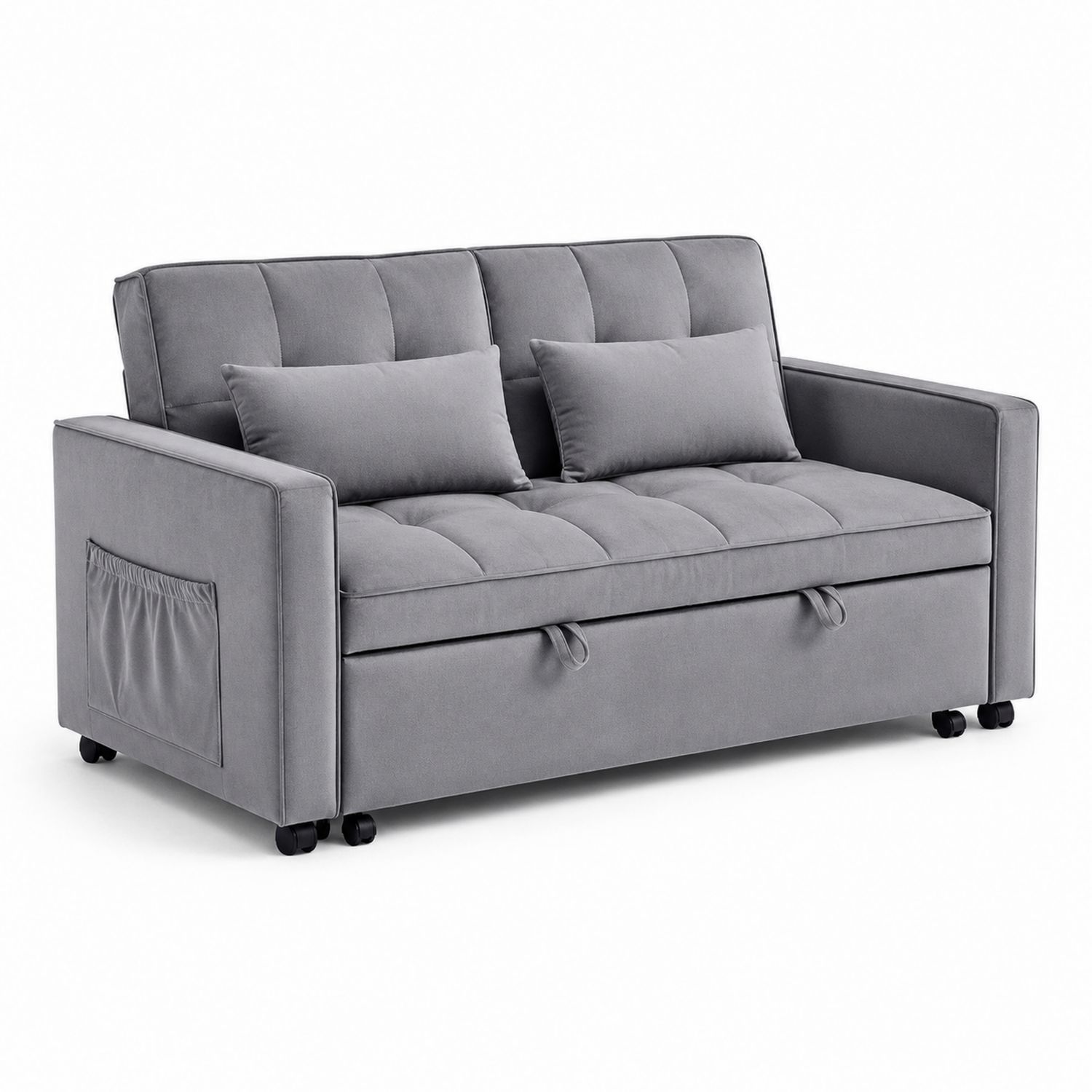 Canapé convertible 2 places en velours gris