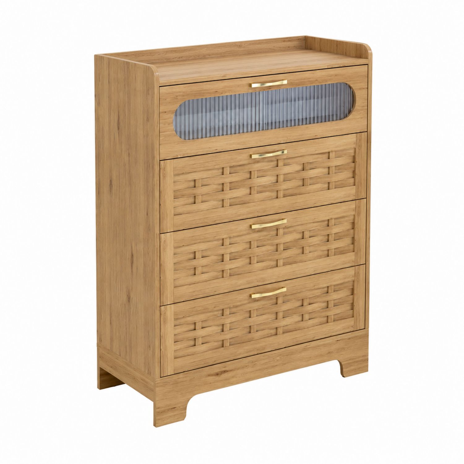 Commode en Bois avec 4 Tiroirs et Verre