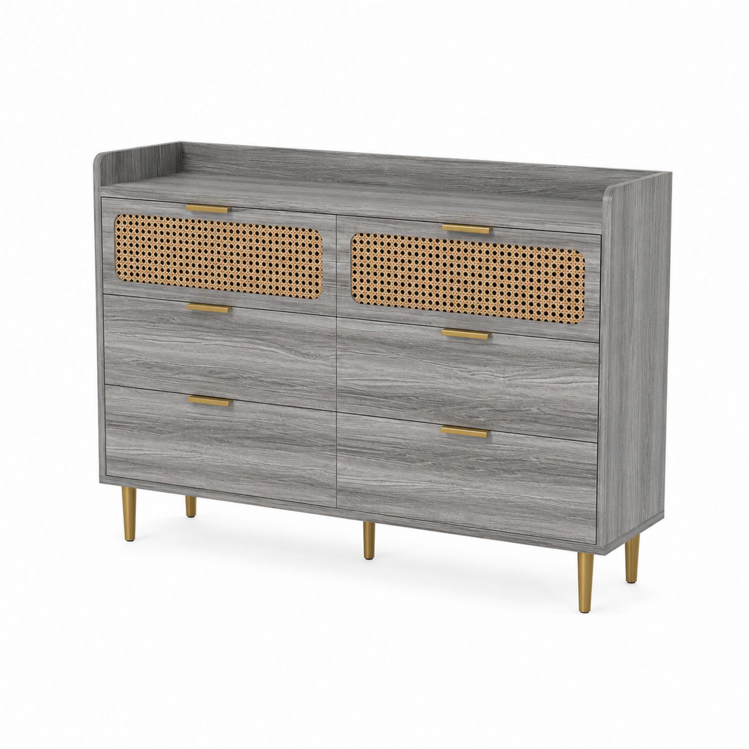 Commode en bois et rotin 4 tiroirs Gris/Naturel