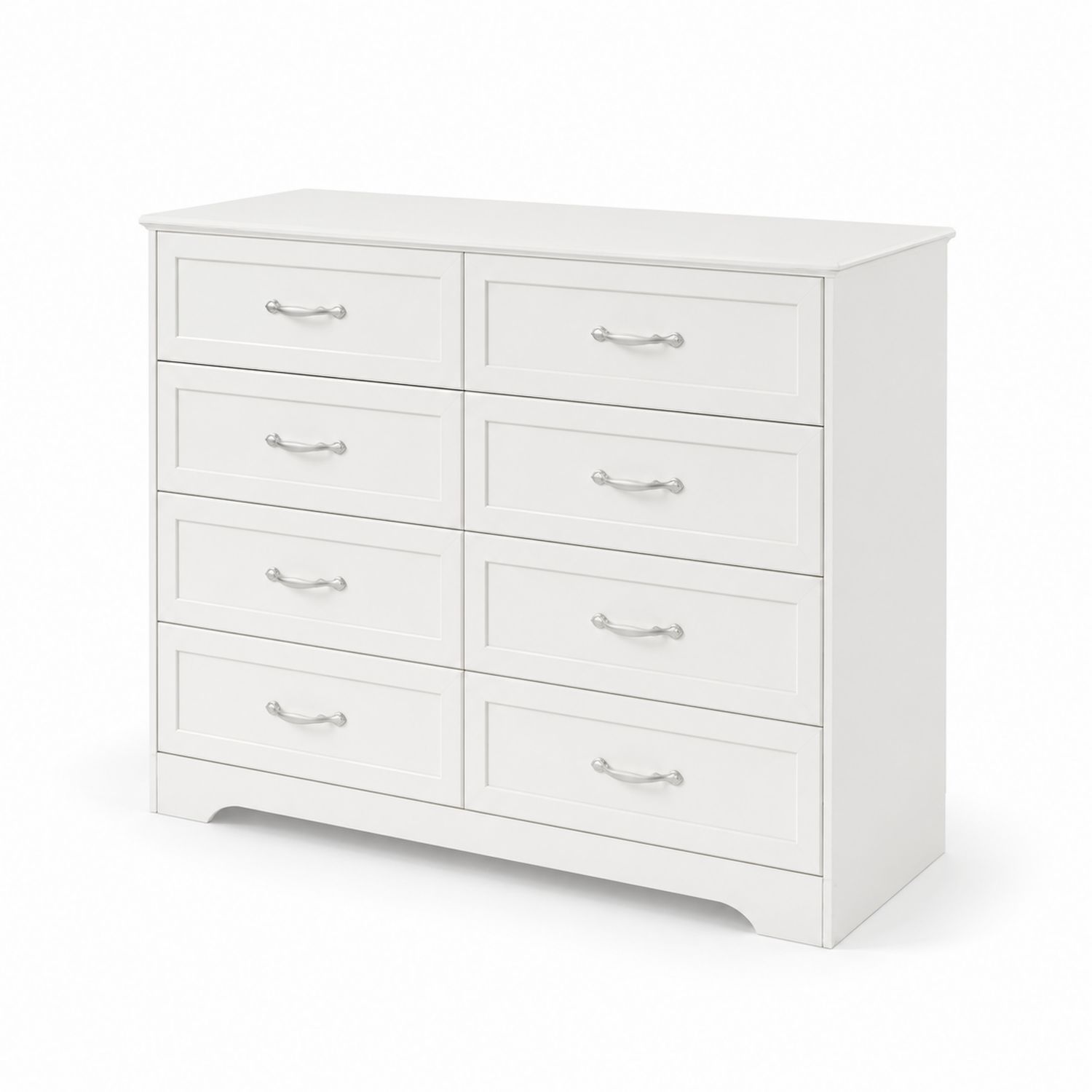Commode 8 tiroirs en bois MDF Blanc avec poignées en métal