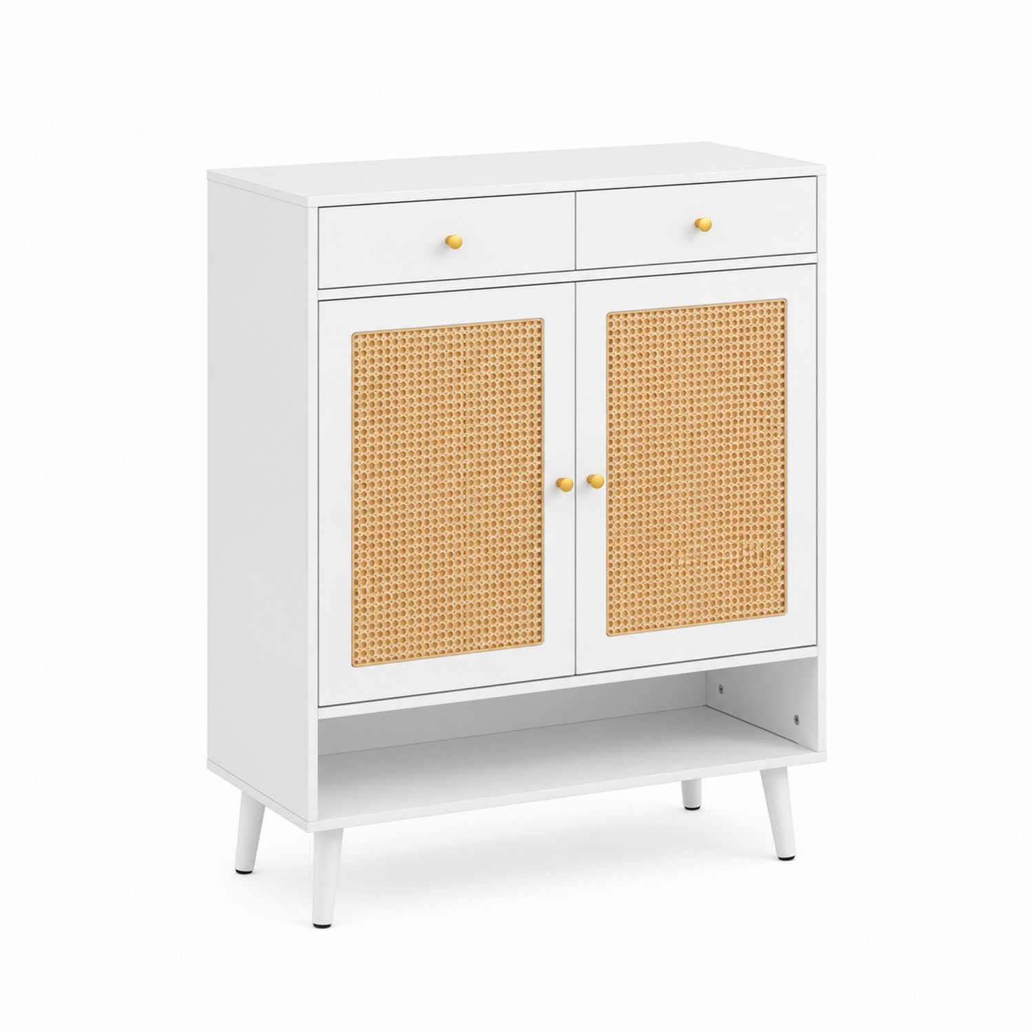 Meuble à chaussures en MDF blanc avec portes en rotin