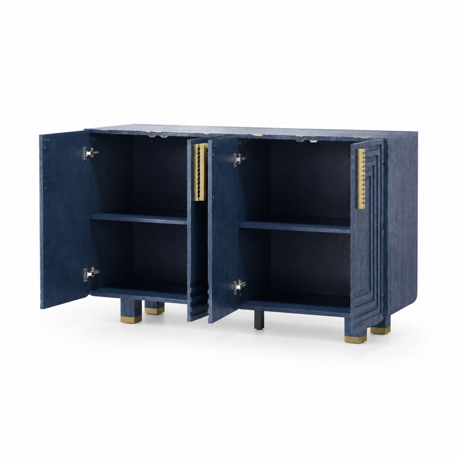 Buffet en Bois Contreplaqué Bleu avec Accents en Métal