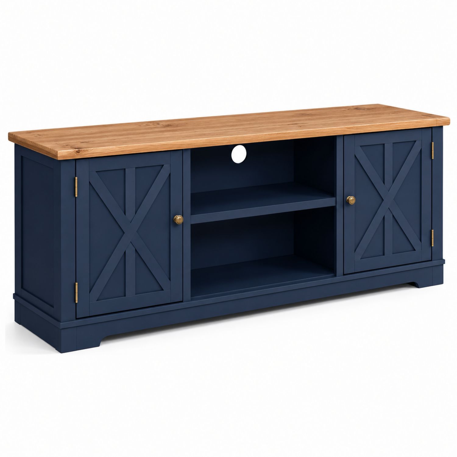 Meuble TV en bois MDF et pin Bleu/Naturel 120x40x50 cm