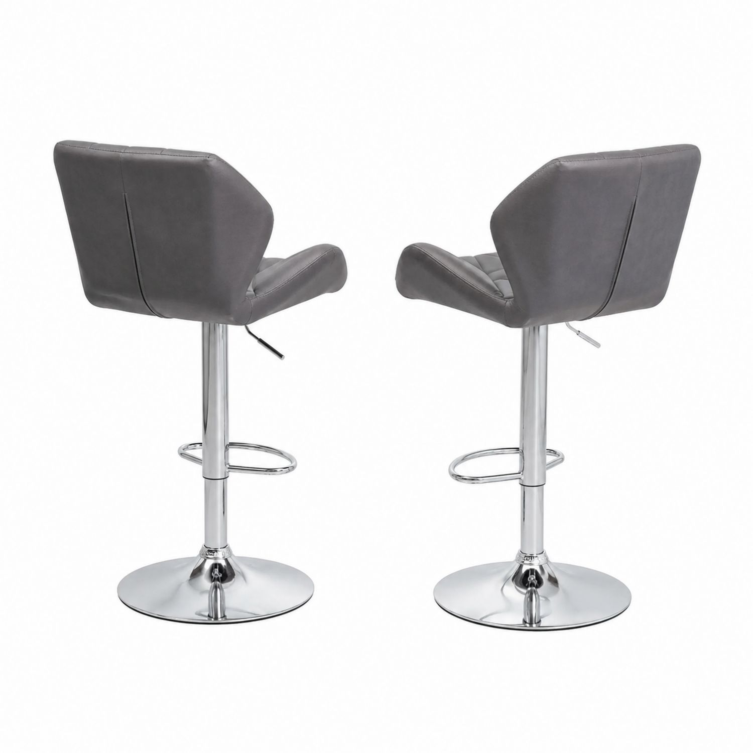 Tabourets de bar réglables en cuir PU avec base en métal chromé, Gris, Lot de 2