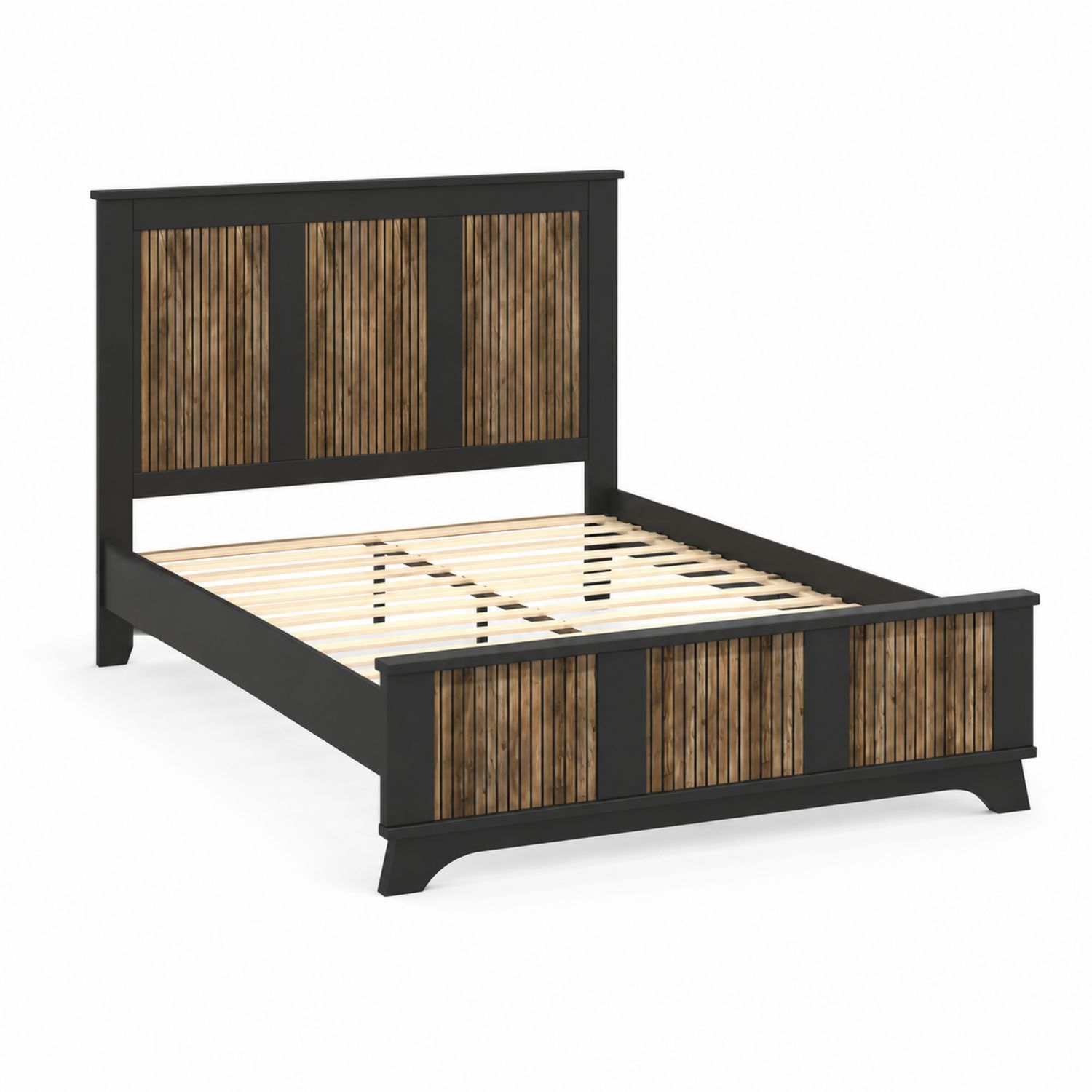 Lit en bois et MDF avec détails en Bambou 200x160 cm Noir et Marron