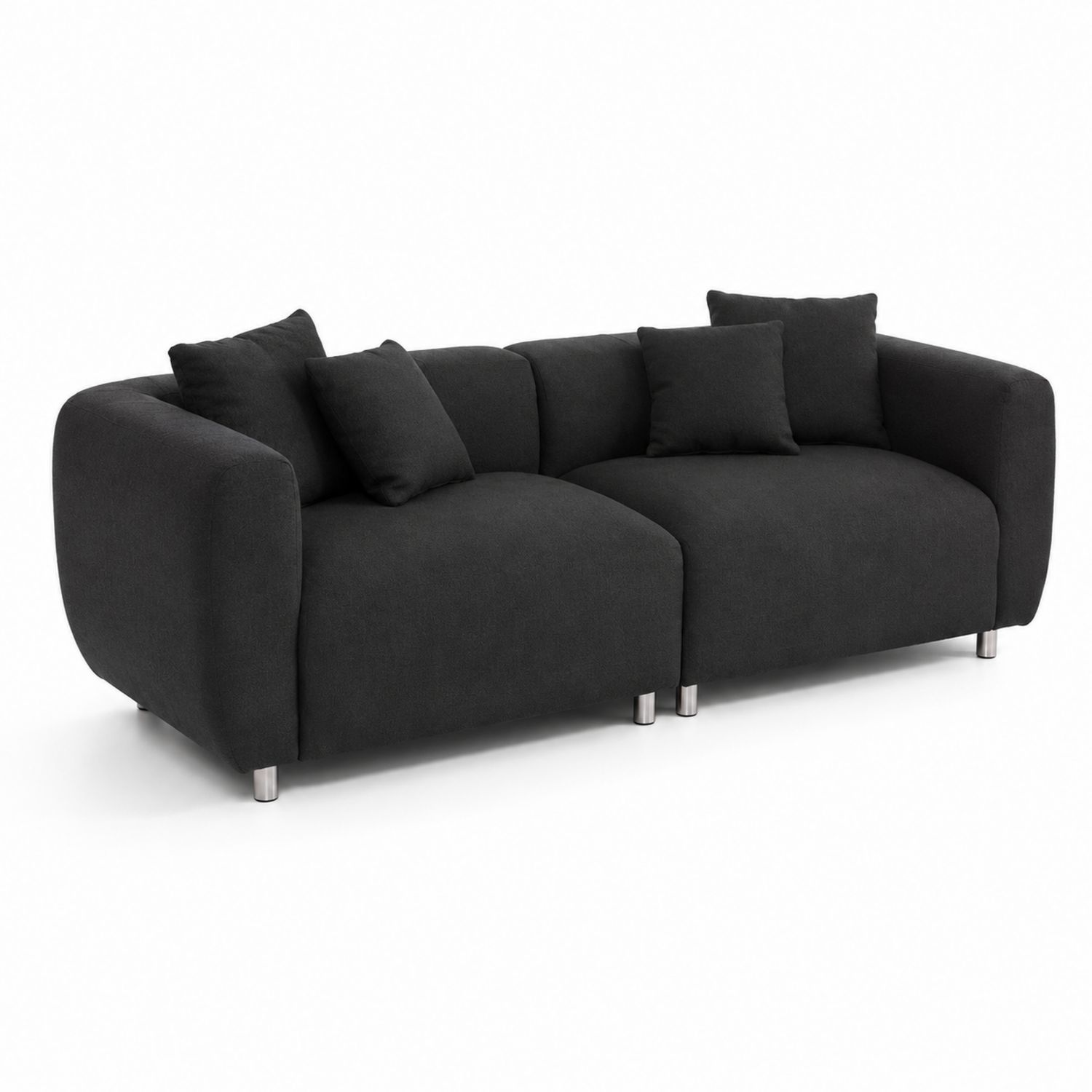 Canapé 3 places en tissu noir avec pieds en métal, 210cm