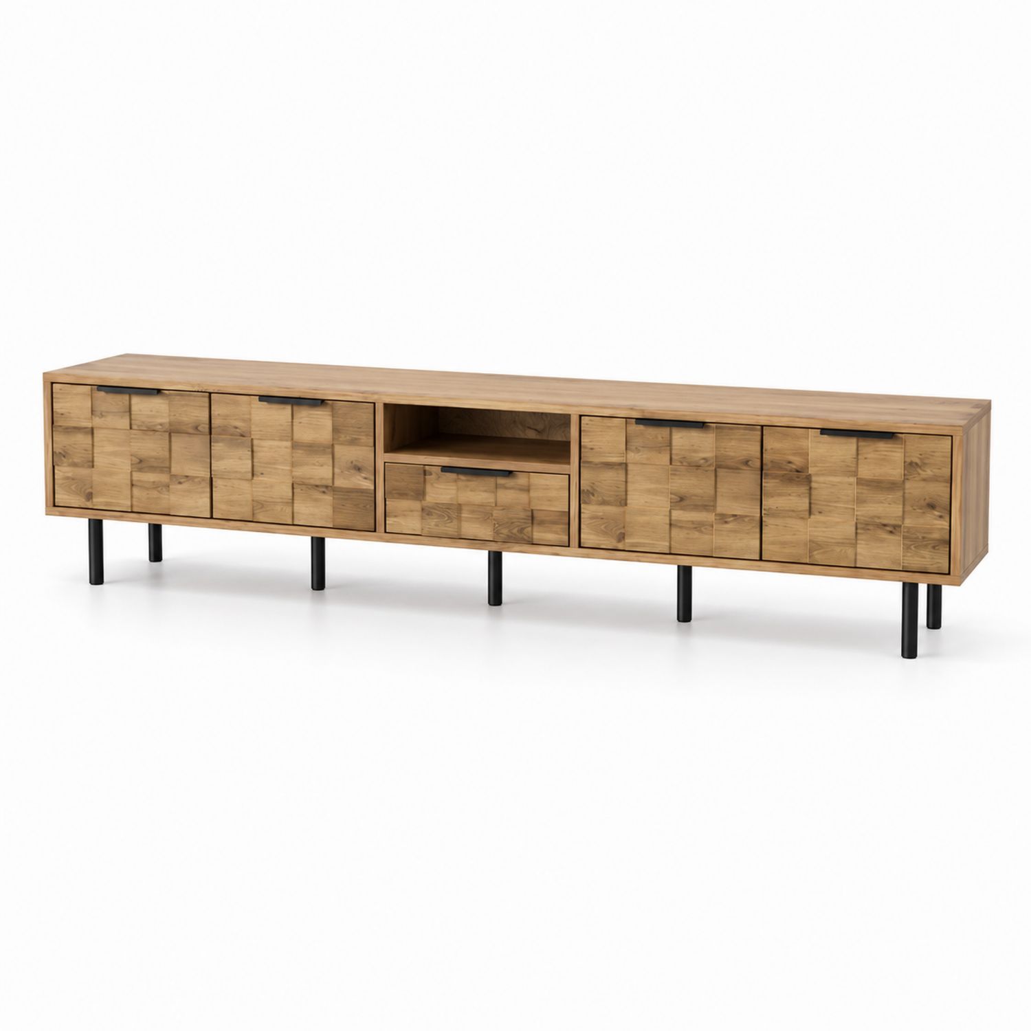 Meuble TV en bois avec portes et tiroir, 200cm