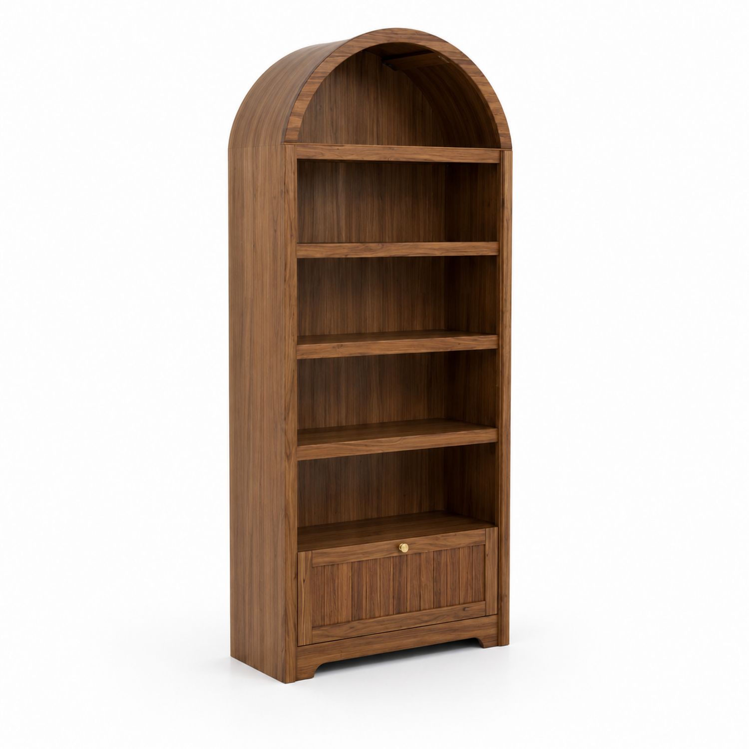 Bibliothèque en bois massif avec étagères et tiroir, Brun