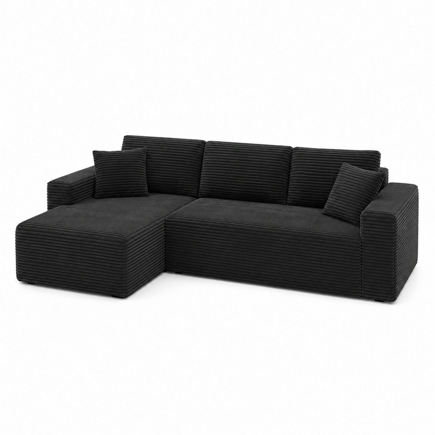 Canapé d'angle en L 3 places tissu côtelé noir