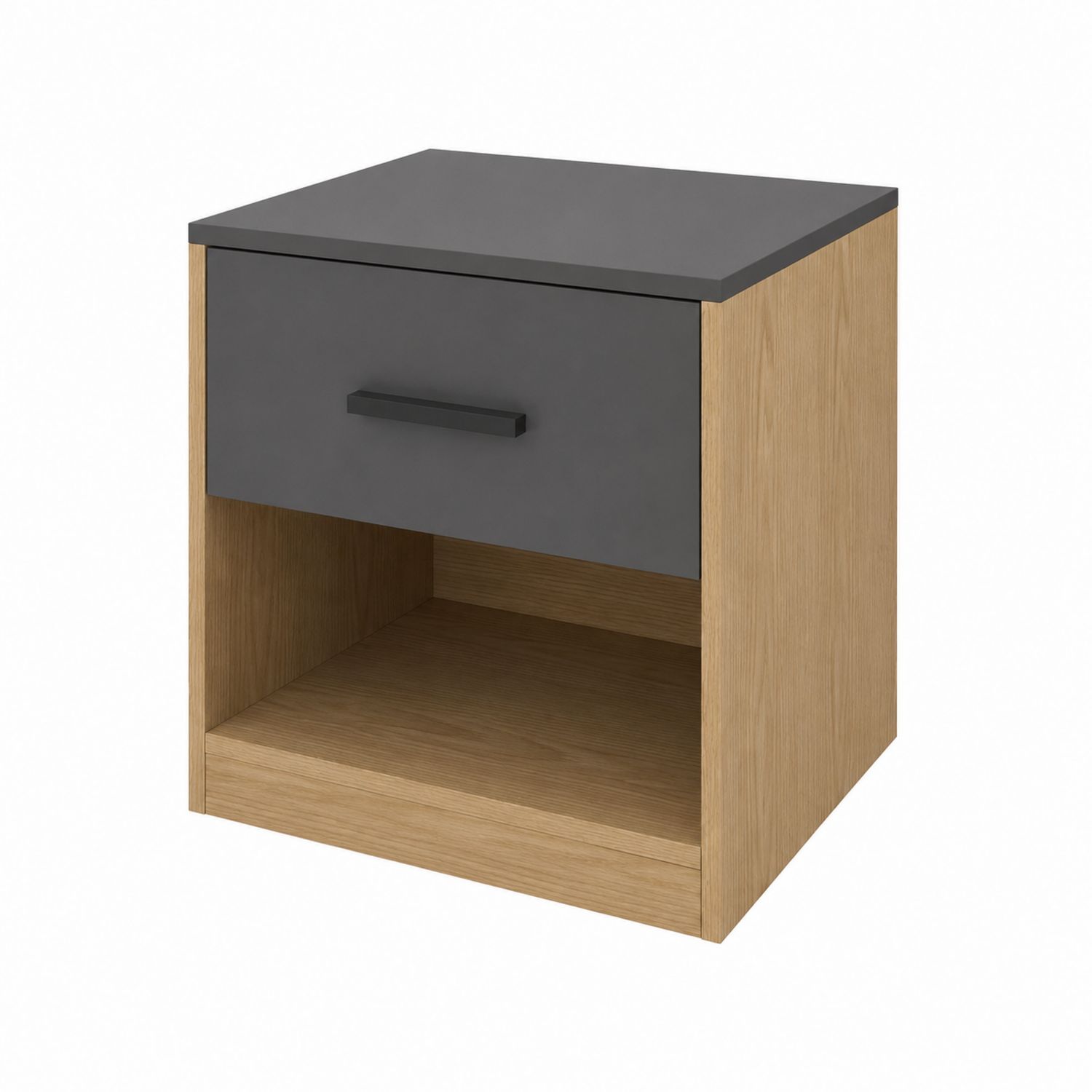 Table de chevet en bois avec tiroir en mélamine grise