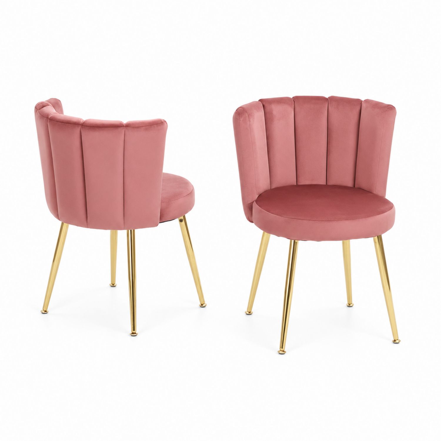 Chaises en velours rose avec pieds en métal doré, lot de 2