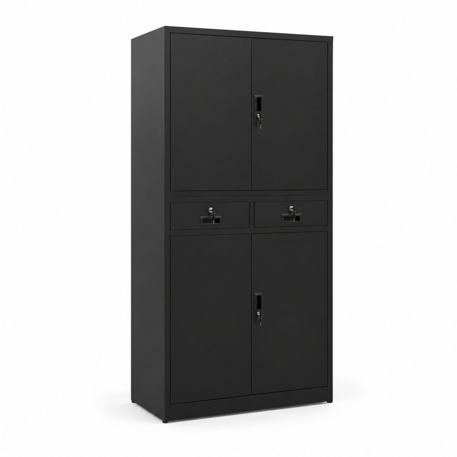 Armoire en acier noir avec 4 portes et 2 tiroirs
