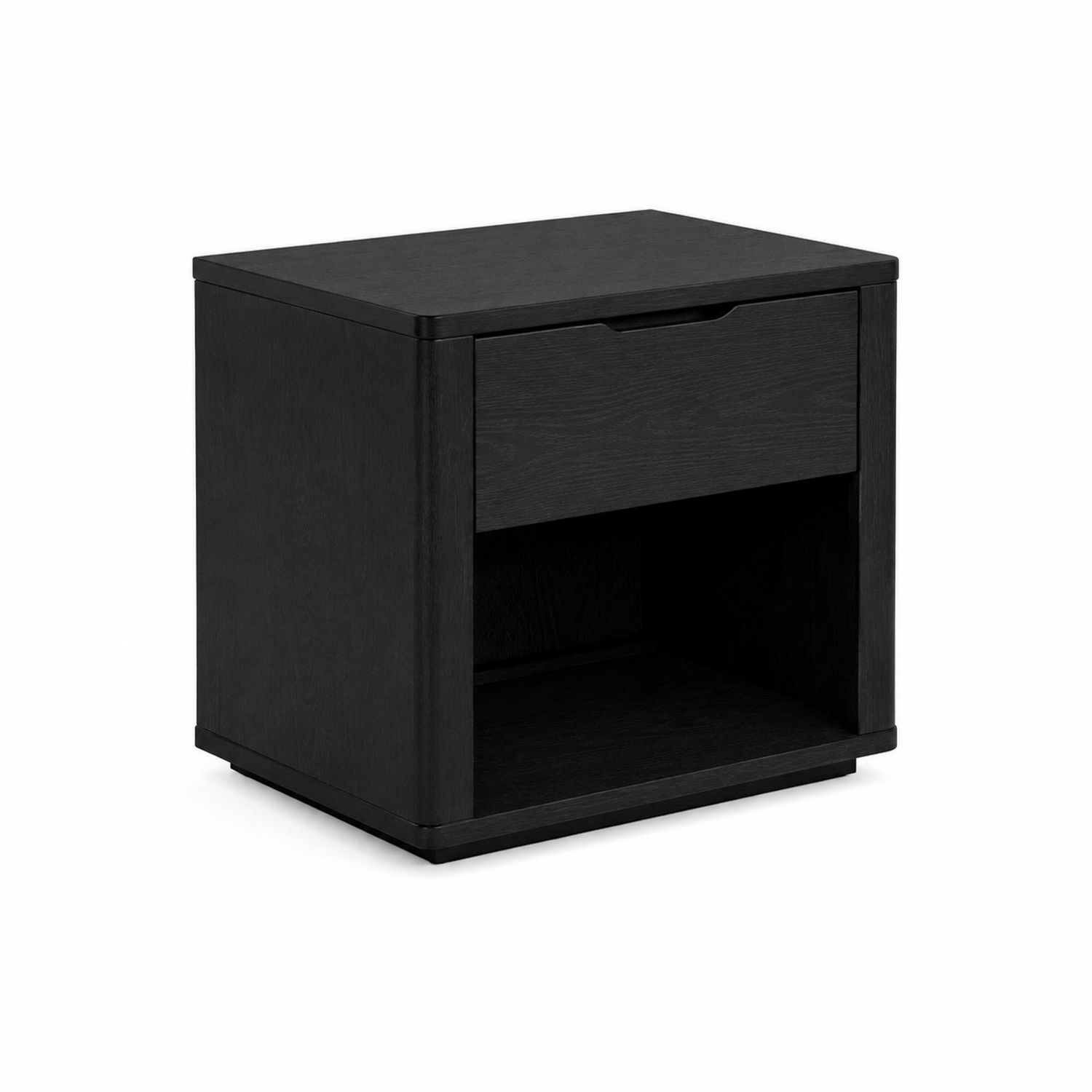 Table de chevet en bois noir avec tiroir et étagère