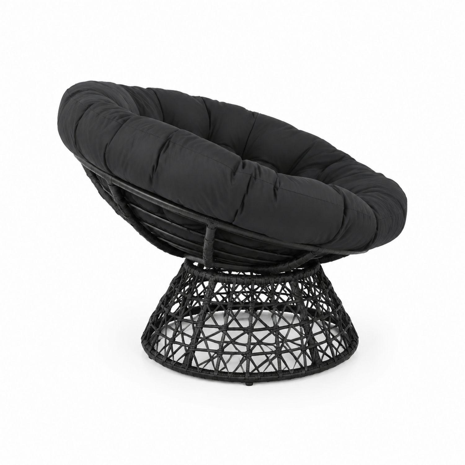 Chaise en rotin avec coussin en tissu noir