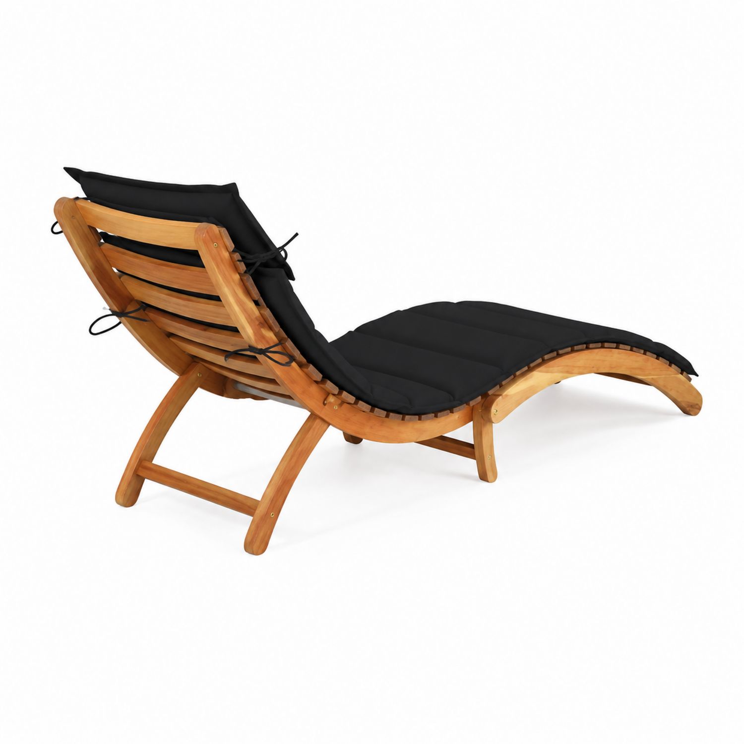 Chaise longue en bois avec coussin noir
