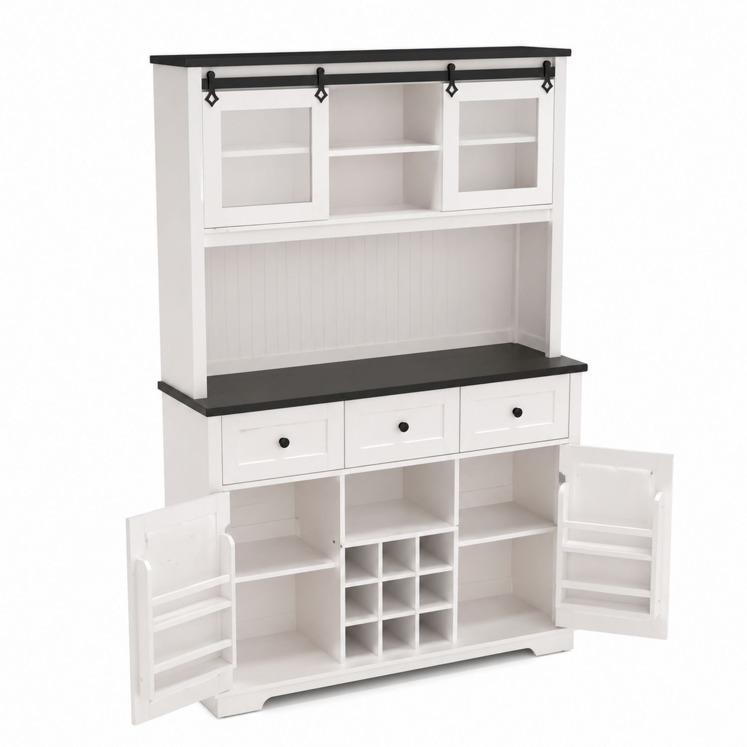 Buffet de cuisine en bois Blanc et Noir avec rangement intégré