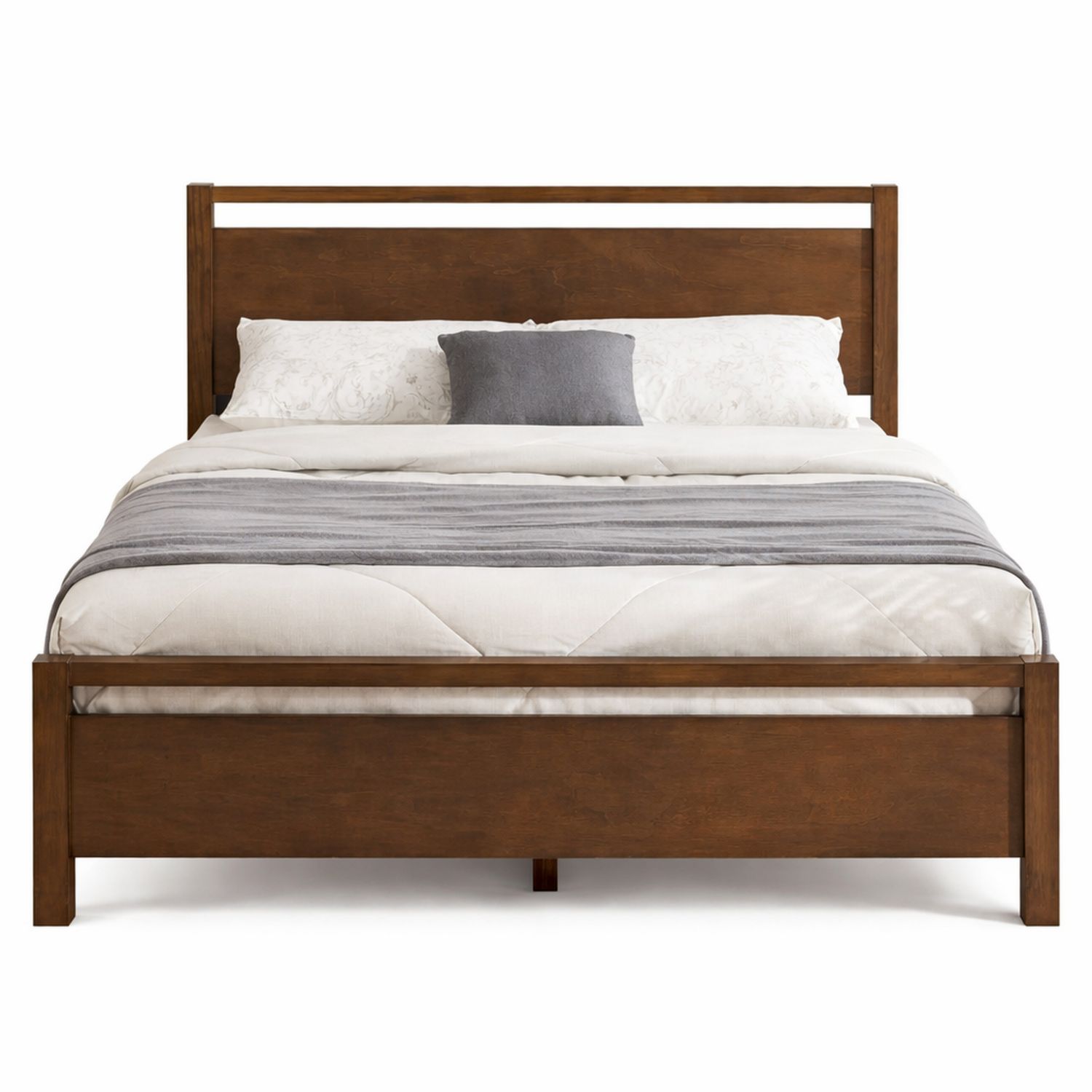Lit double en bois avec matelas et coussin 140x200 cm Brun