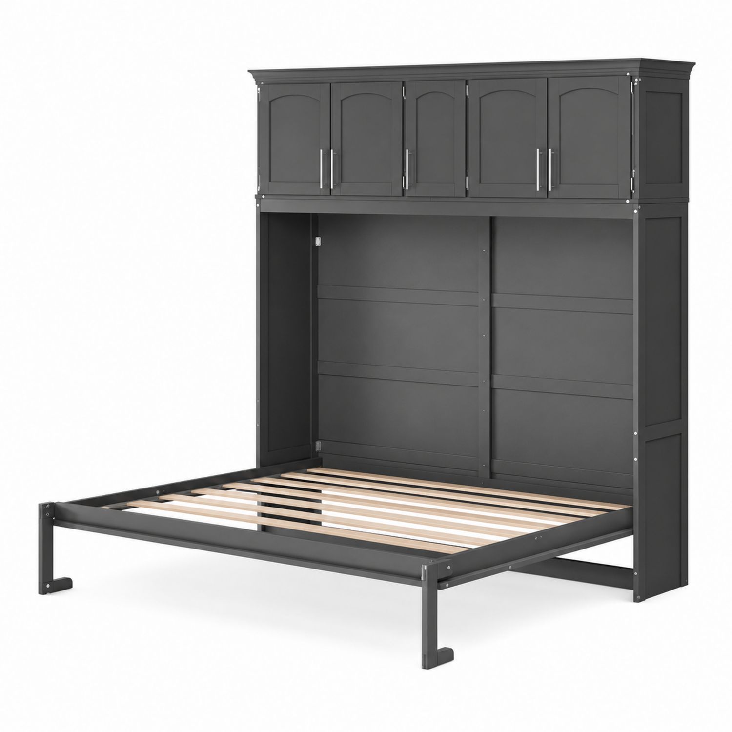 Lit escamotable avec rangement intégré en métal gris 150x200 cm