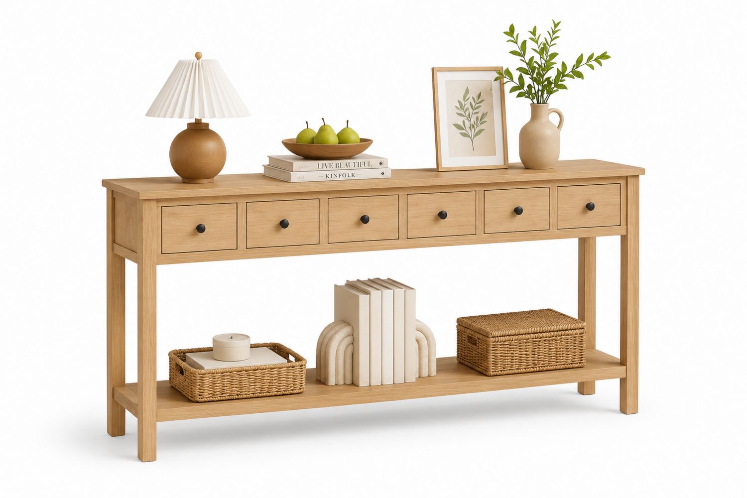 Mesa consola de madera con cinco cajones-Omnilevar