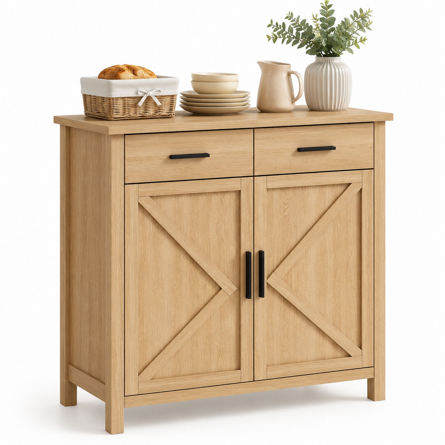 Aparador de Madera de Roble con Puertas y Cajones 80x35x90 cm-Omnilevar