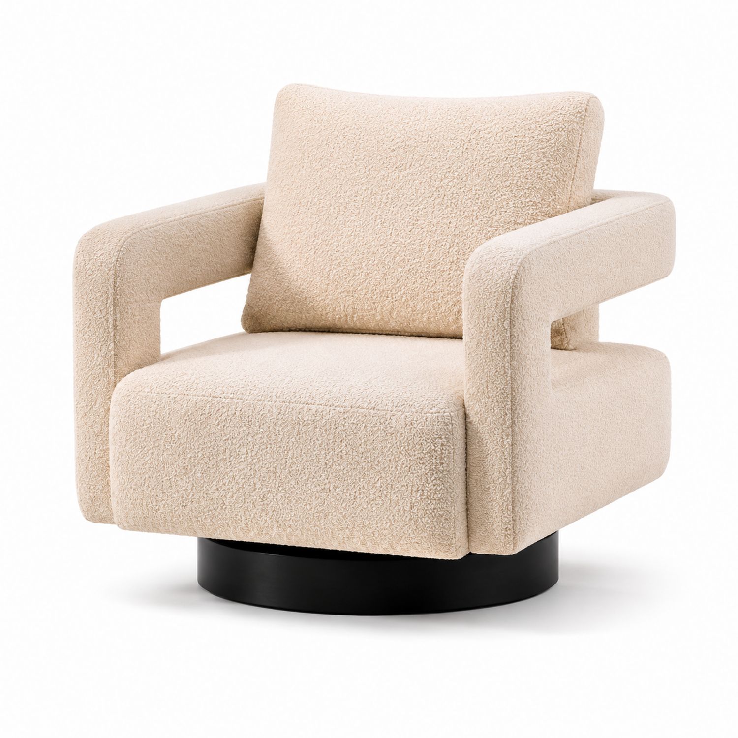 Silla Giratoria de Bouclé Beige con Base de Madera Contrachapada-Omnilevar