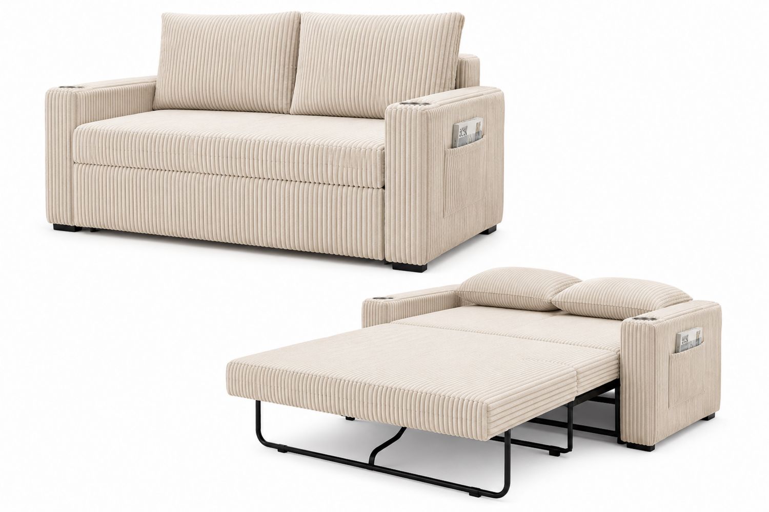 Sofá cama de tela beige con función convertible-Omnilevar