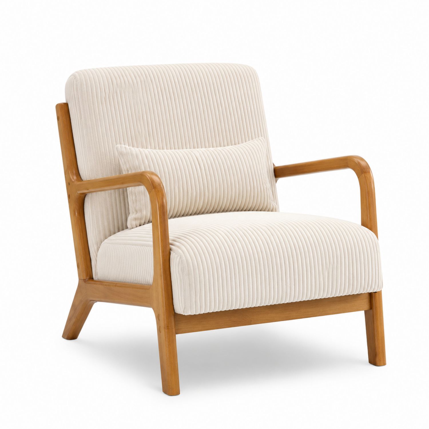 Silla de madera con tapicería de pana beige-Omnilevar