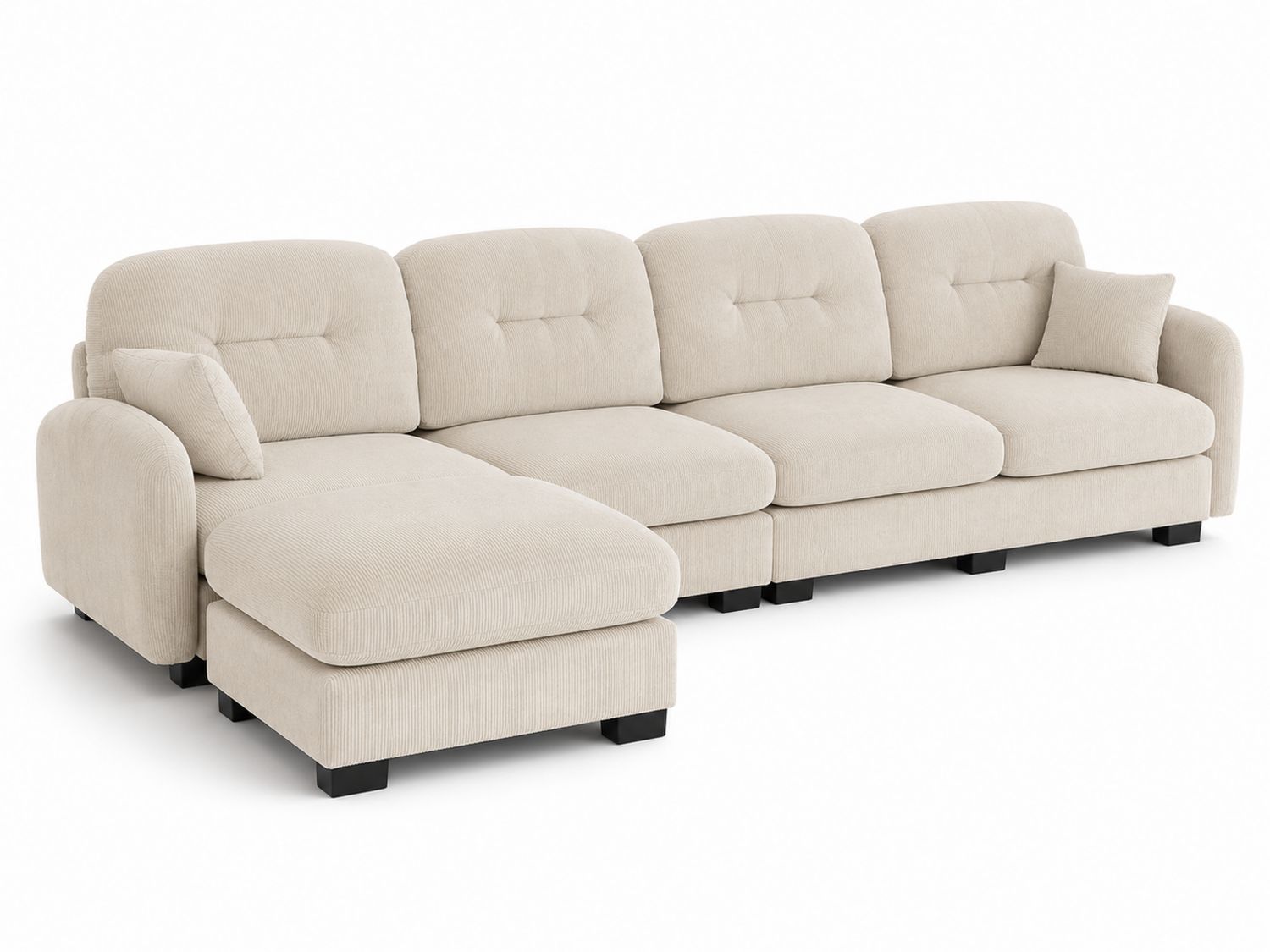 Sofá seccional en L de pana beige con chaise longue 300x150x90 cm-Omnilevar