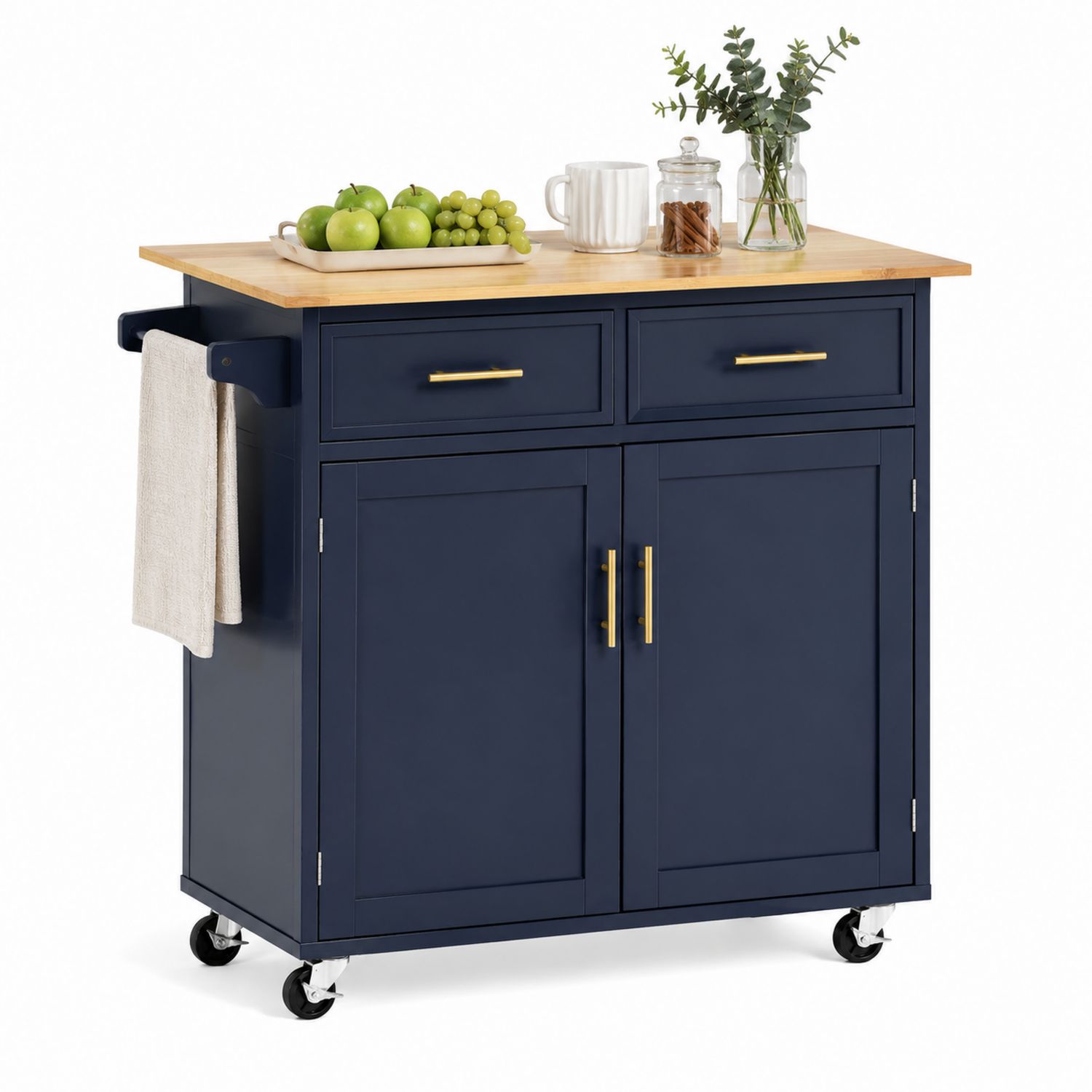 Carrito de Cocina de MDF con Superficie de Bambú Azul-Omnilevar