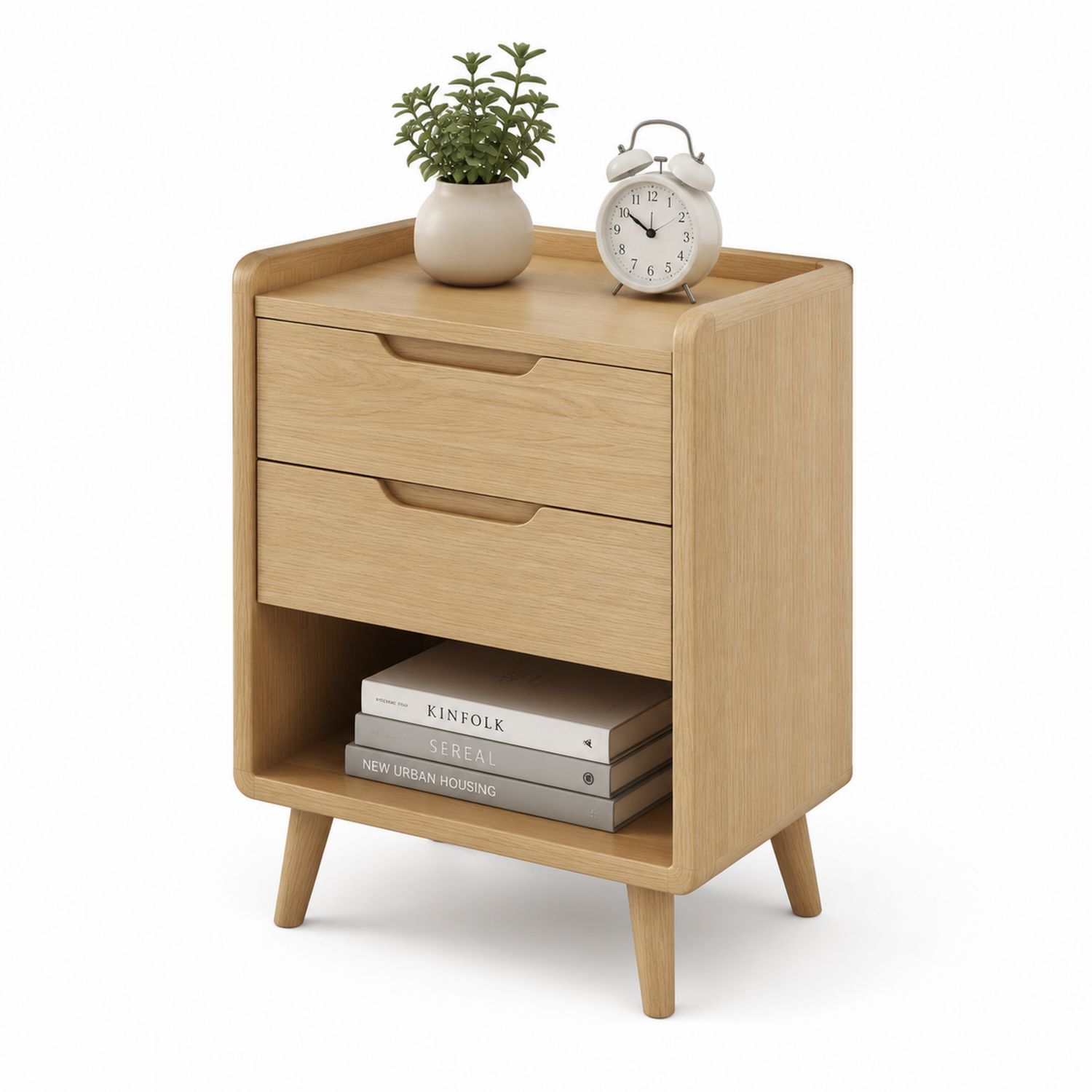 Mesita de noche de madera con cajones y estante-Omnilevar
