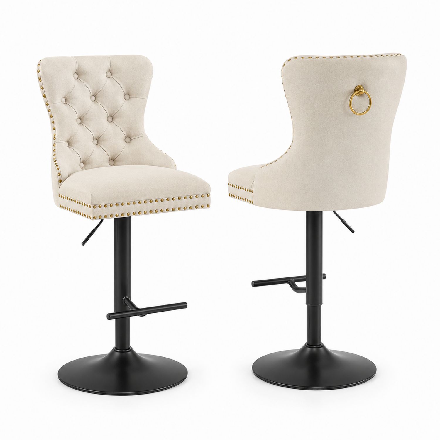 Taburetes de bar de poliéster con respaldo ajustable Beige-Omnilevar