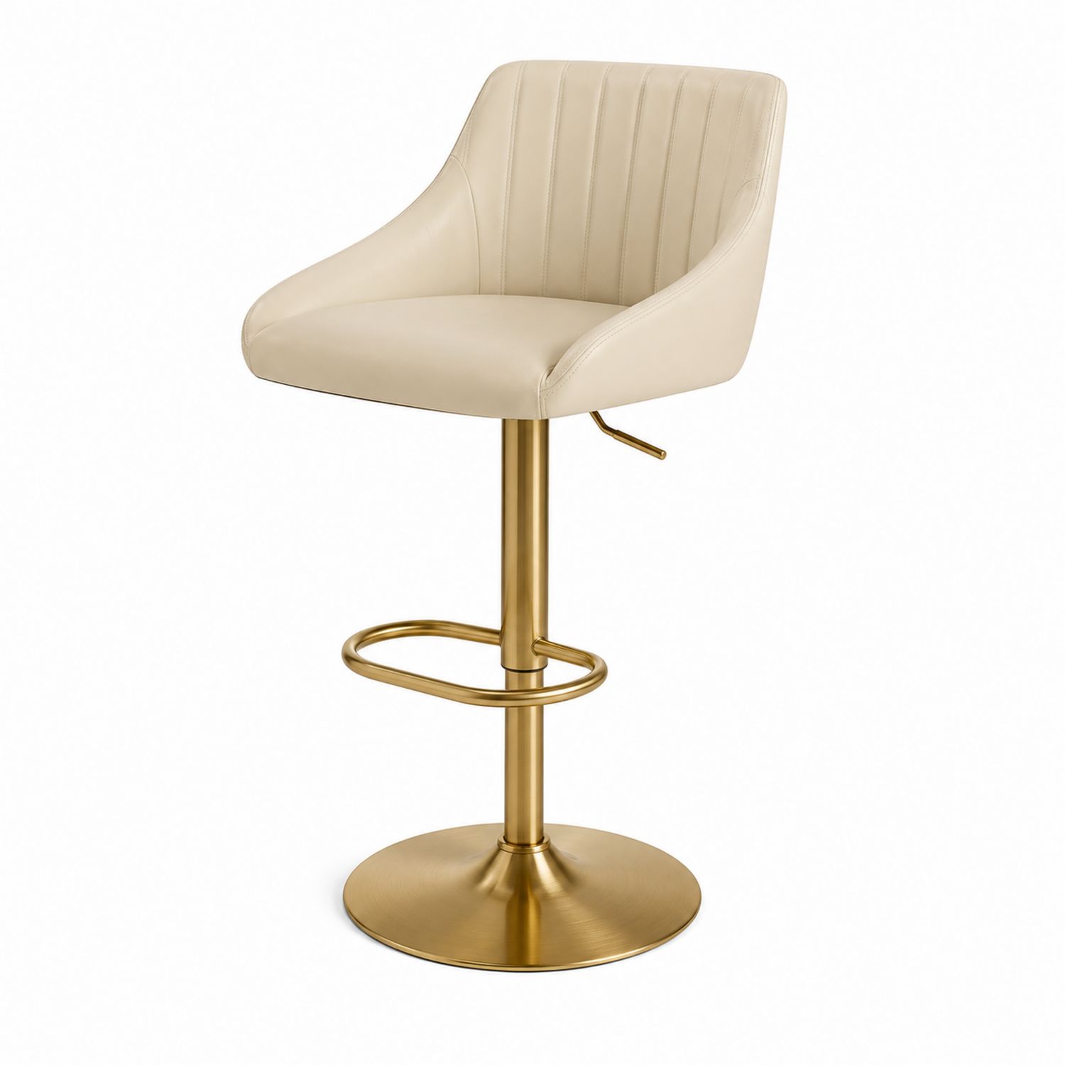 Taburete giratorio de piel sintética beige con base de metal dorado-Omnilevar