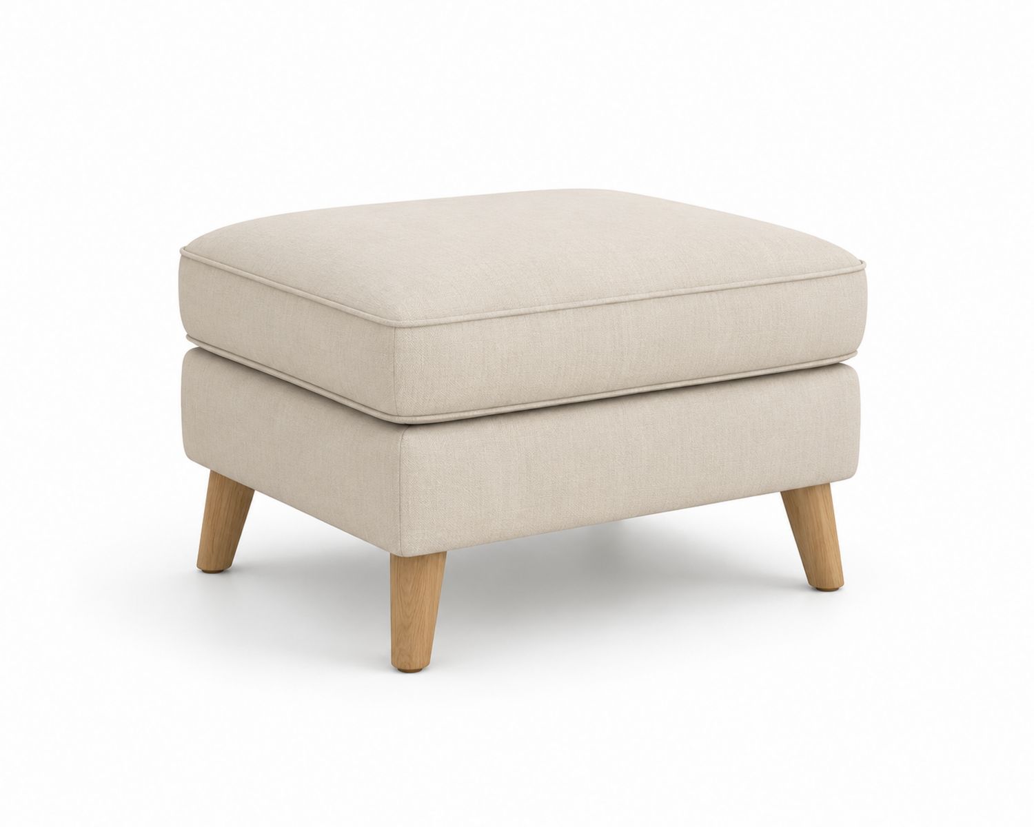 Puf de lino beige con patas de roble-Omnilevar