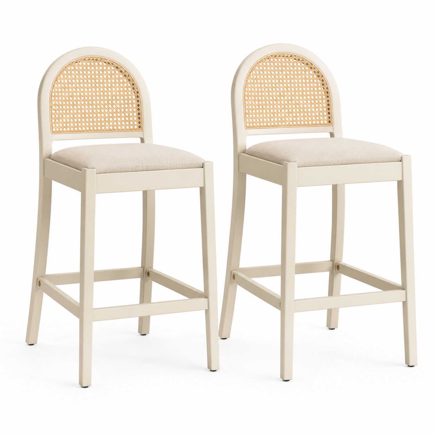 Juego de 2 Taburetes de Bar de Madera y Ratán con Cojín Beige-Omnilevar