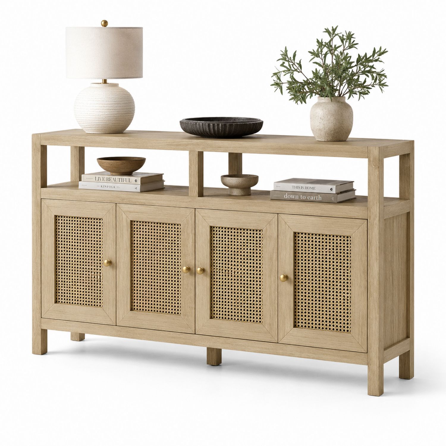 Aparador de Madera y Ratán Natural 120x35x85 cm-Omnilevar