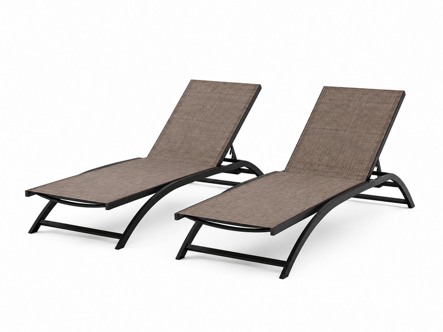 Conjunto de 2 tumbonas de metal y textileno ajustables Marrón 200x65x35 cm-Omnilevar