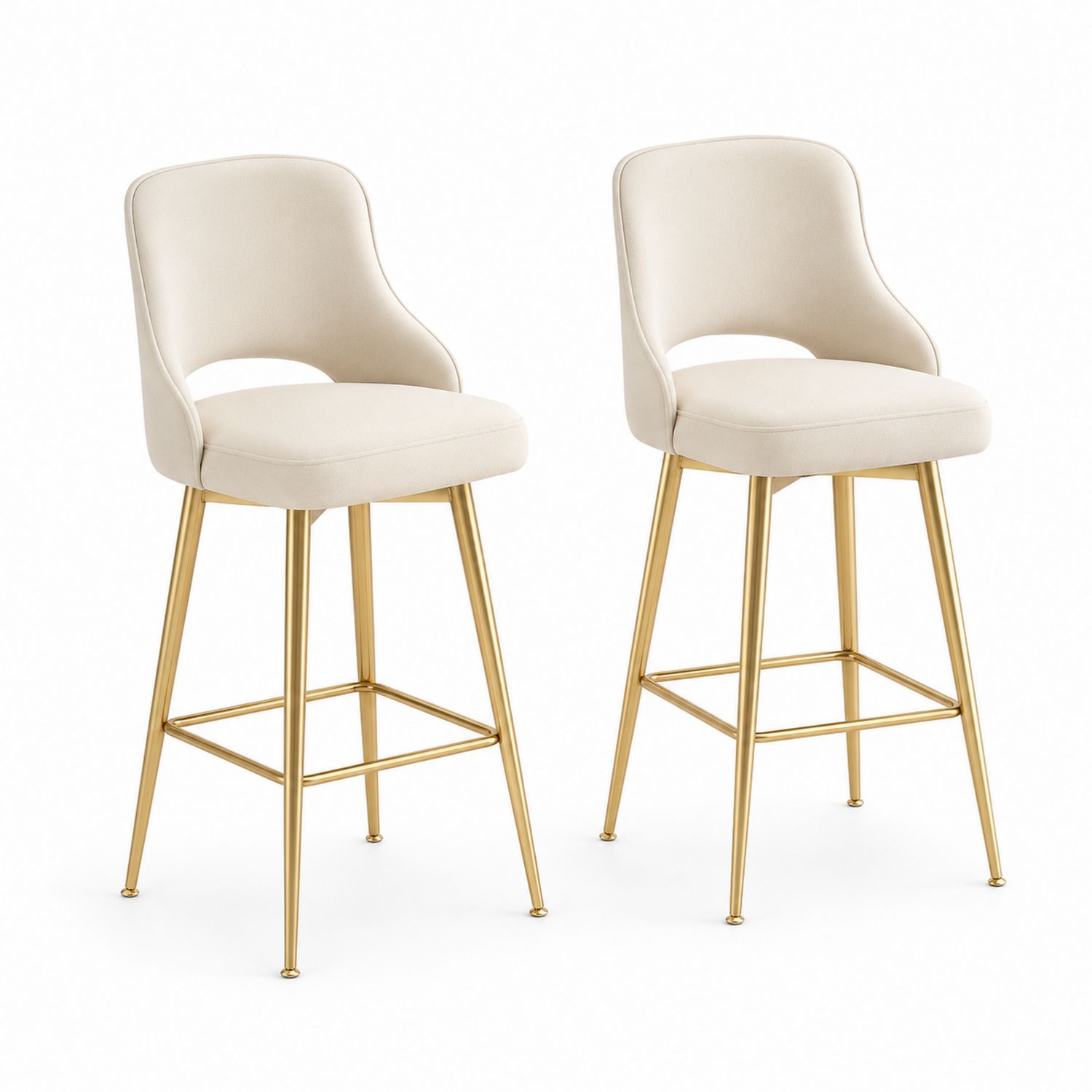 Conjunto de Taburetes de Bar con Respaldo Curvo en Tela Beige y Patas de Acero-Omnilevar